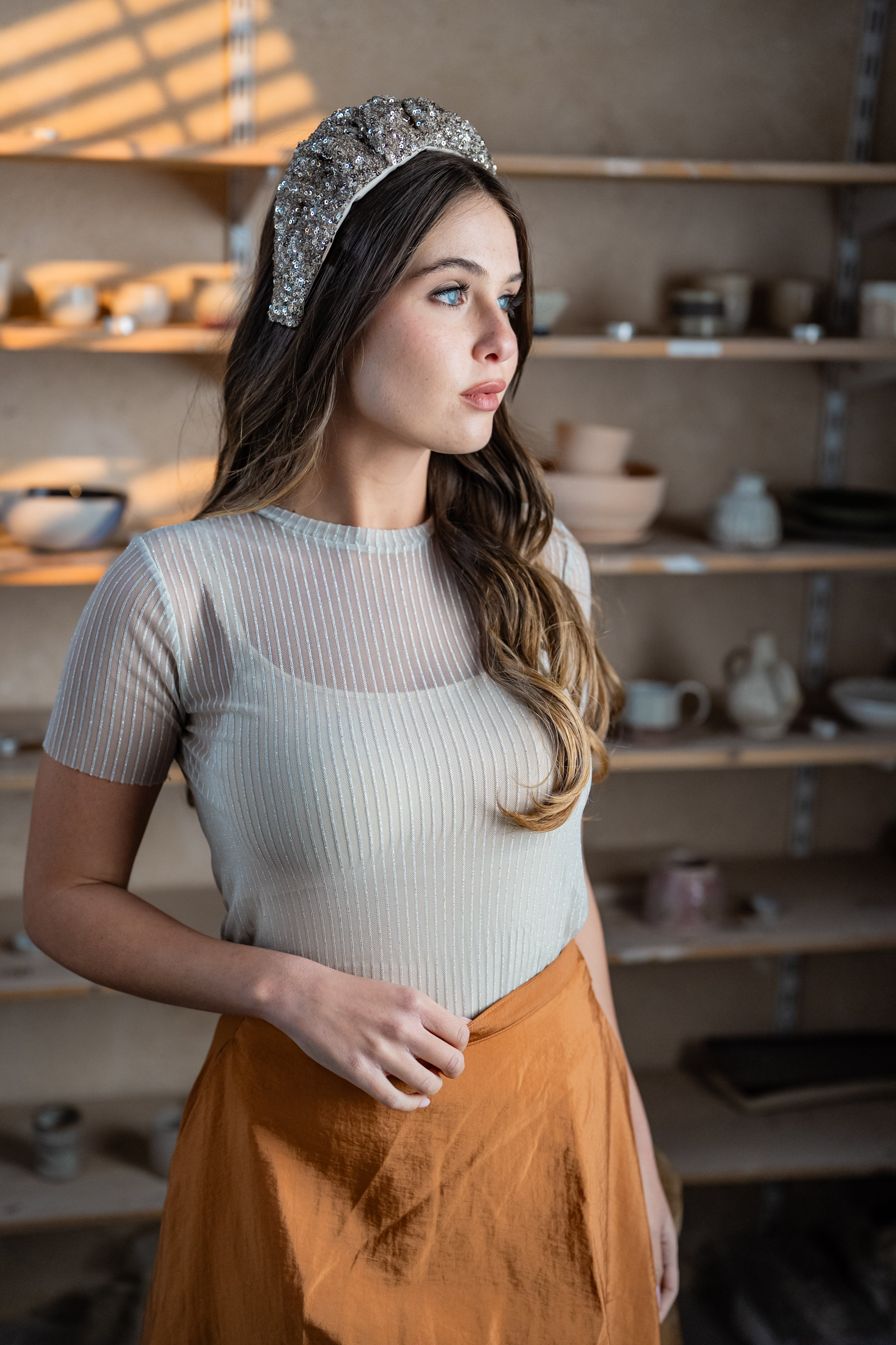 Cassia Medium Light Silver Sequin Headband