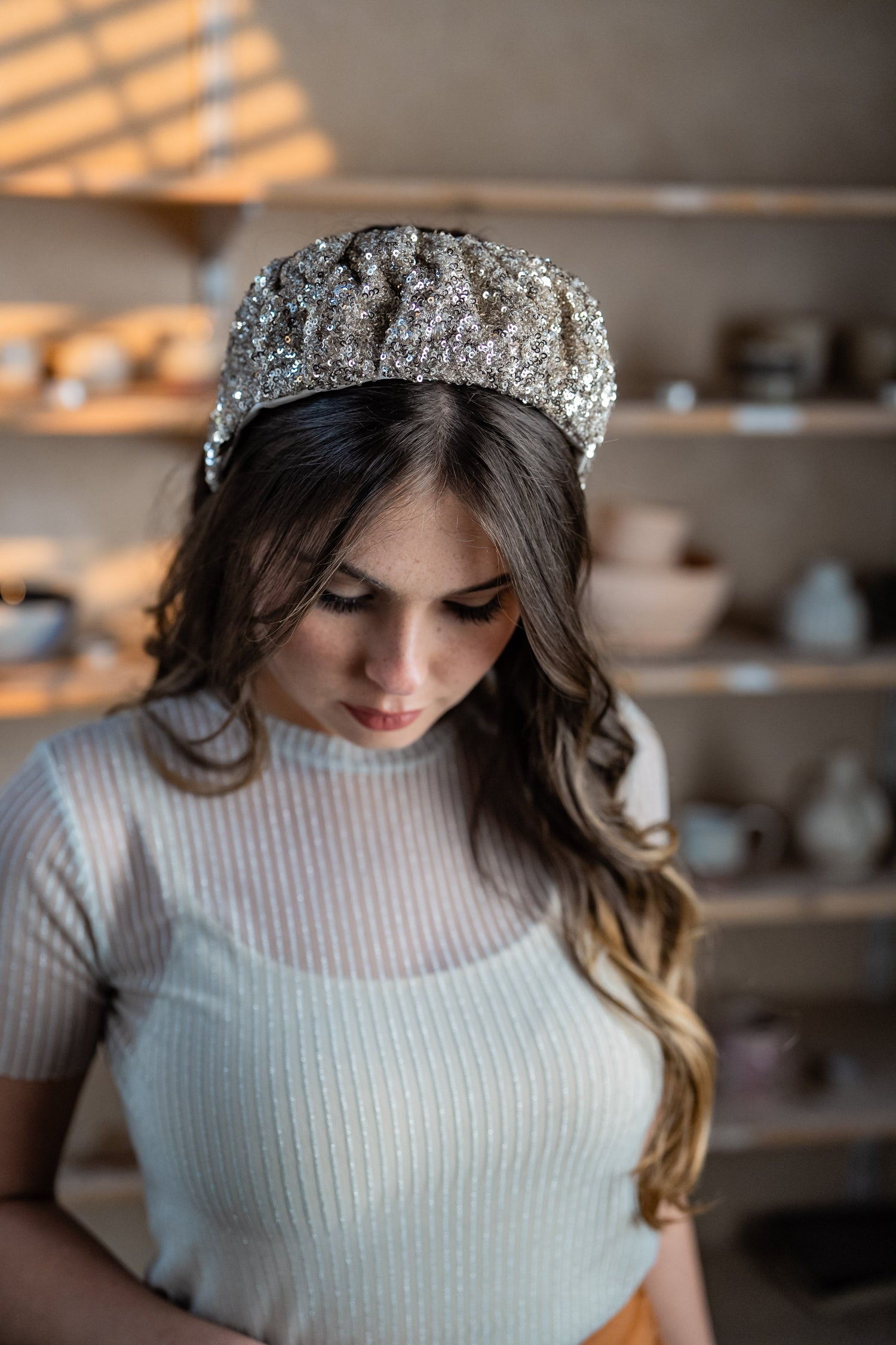 Cassia Medium Light Silver Sequin Headband