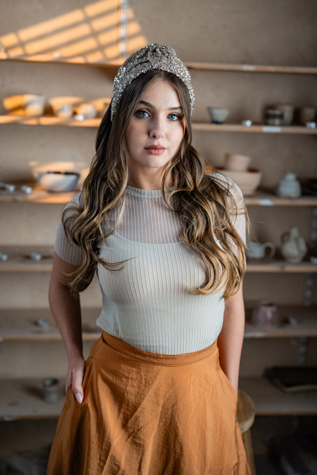 Zoe Light Silver Sequin Tie Headband