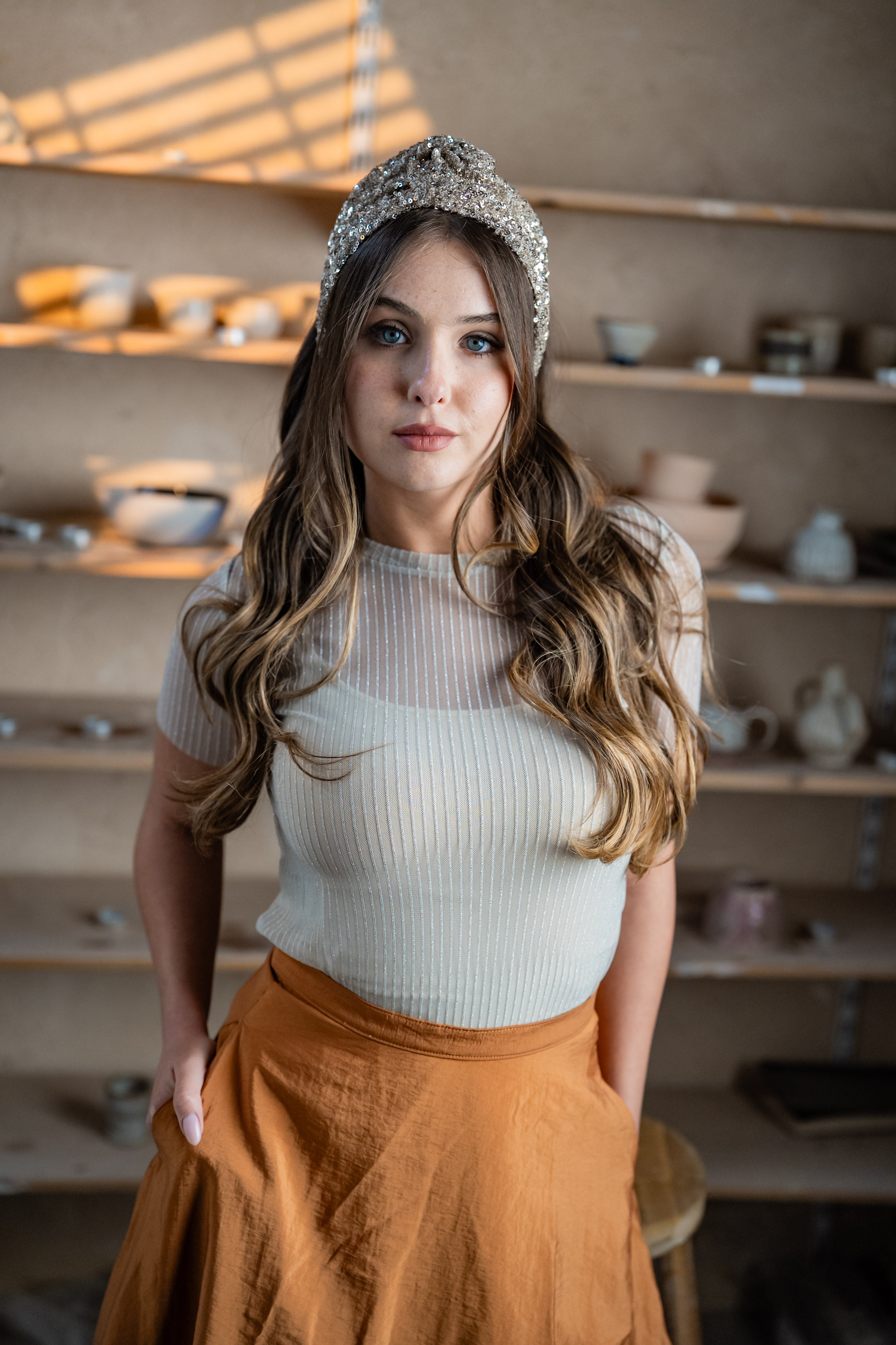 Zoe Light Silver Sequin Tie Headband