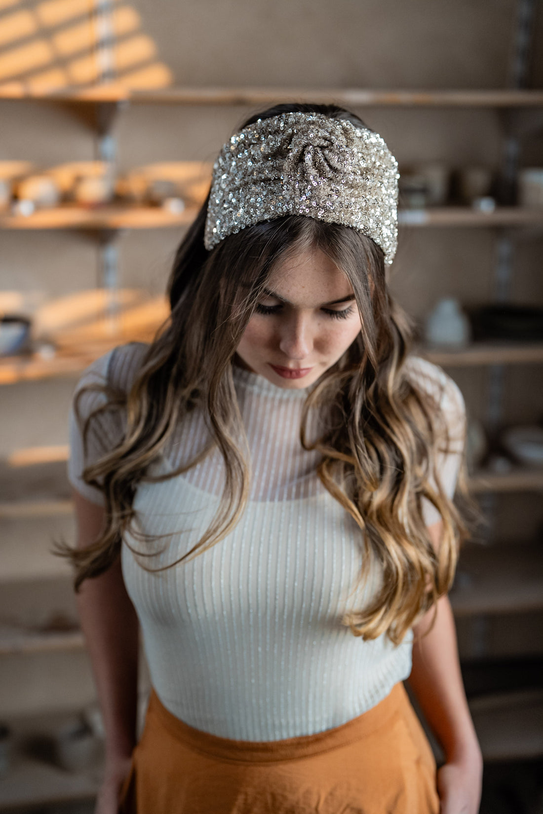 Zoe Light Silver Sequin Tie Headband