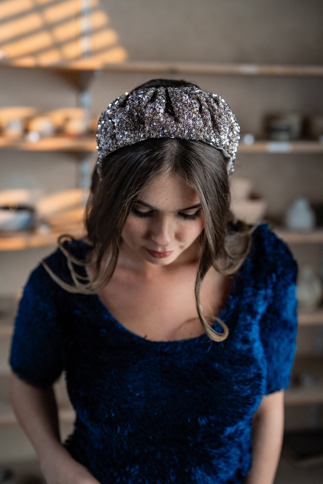 Cassia Wide Silver-Lilac Sequin Headband