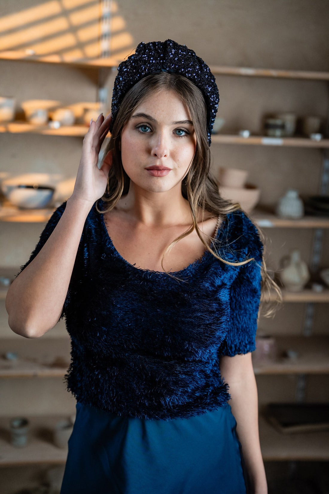 Cassia Medium Blue Sequin Headband