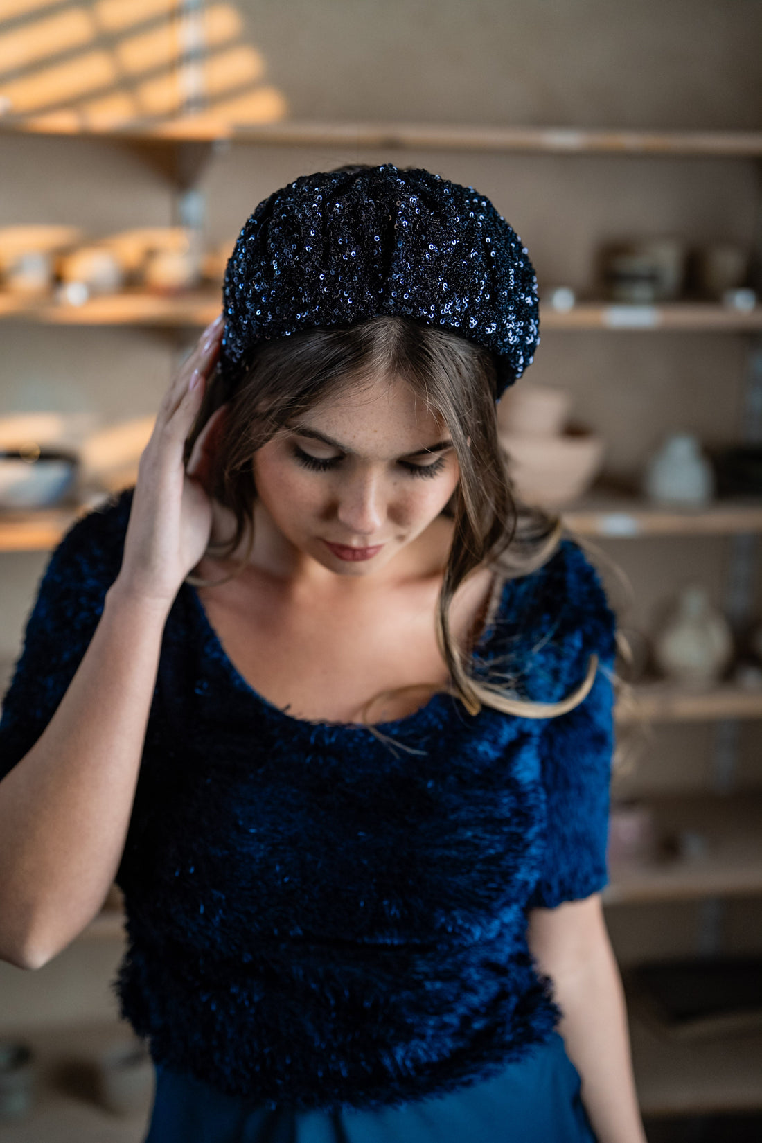 Cassia Wide Blue Sequin Headband