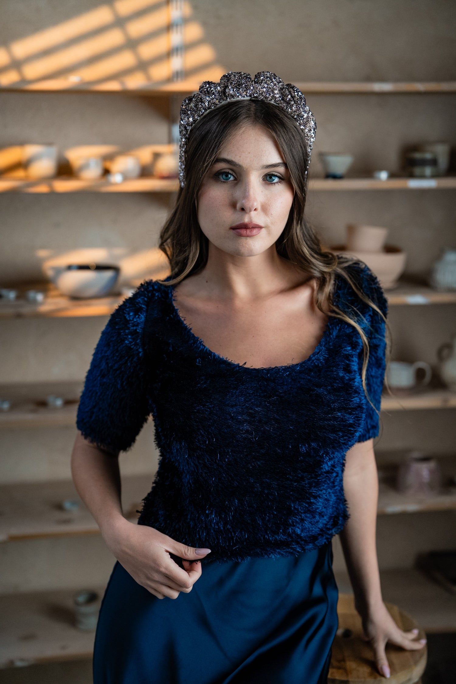Cassia Wide Silver-Lilac Sequin Headband