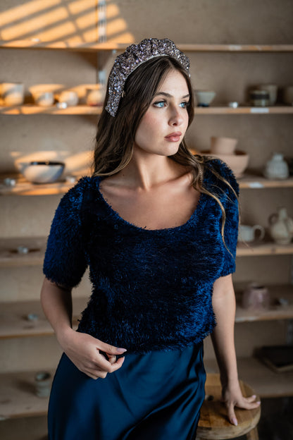 Cassia Narrow Silver Lilac Sequin Headband