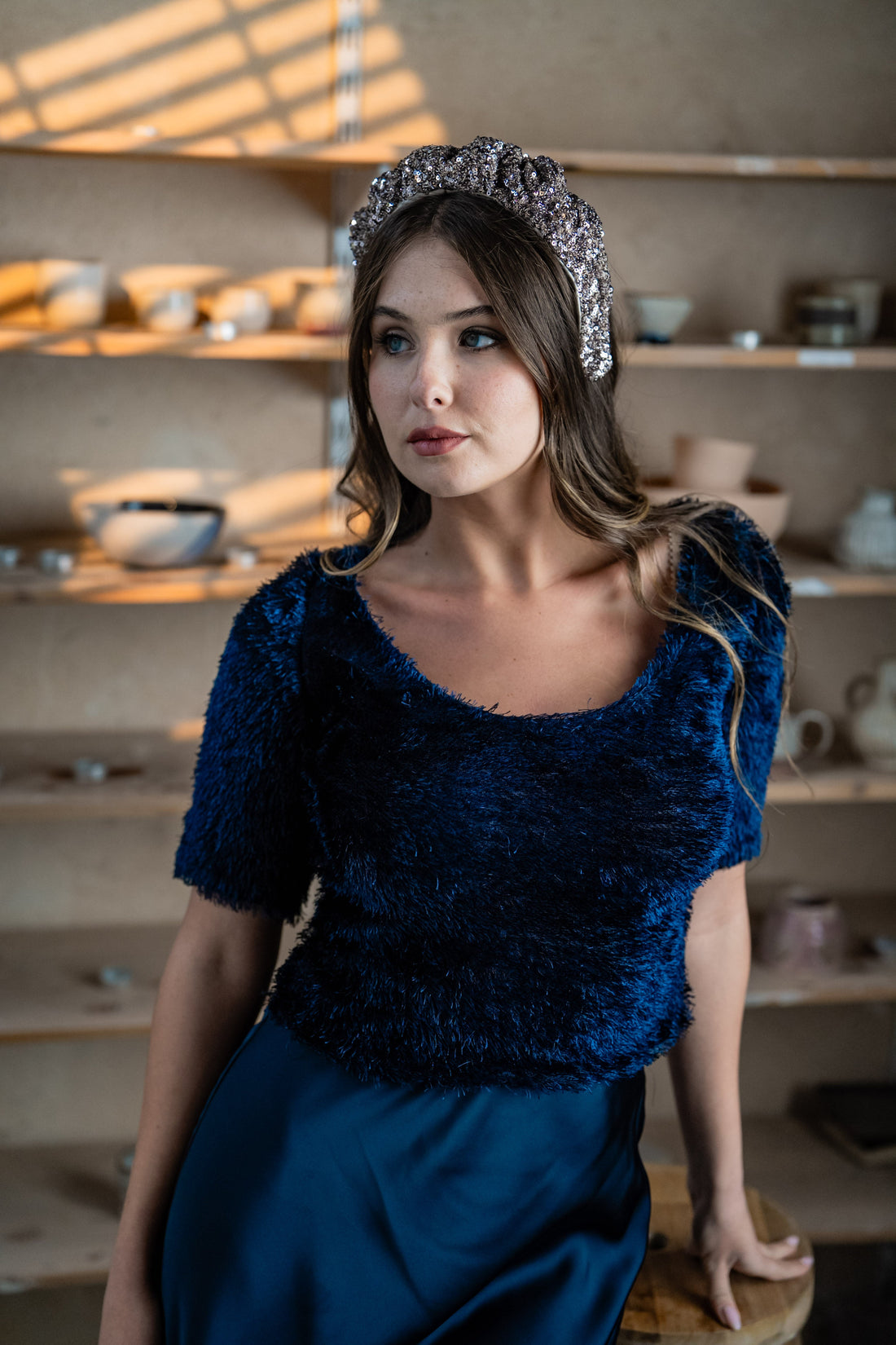 Cassia Wide Silver-Lilac Sequin Headband