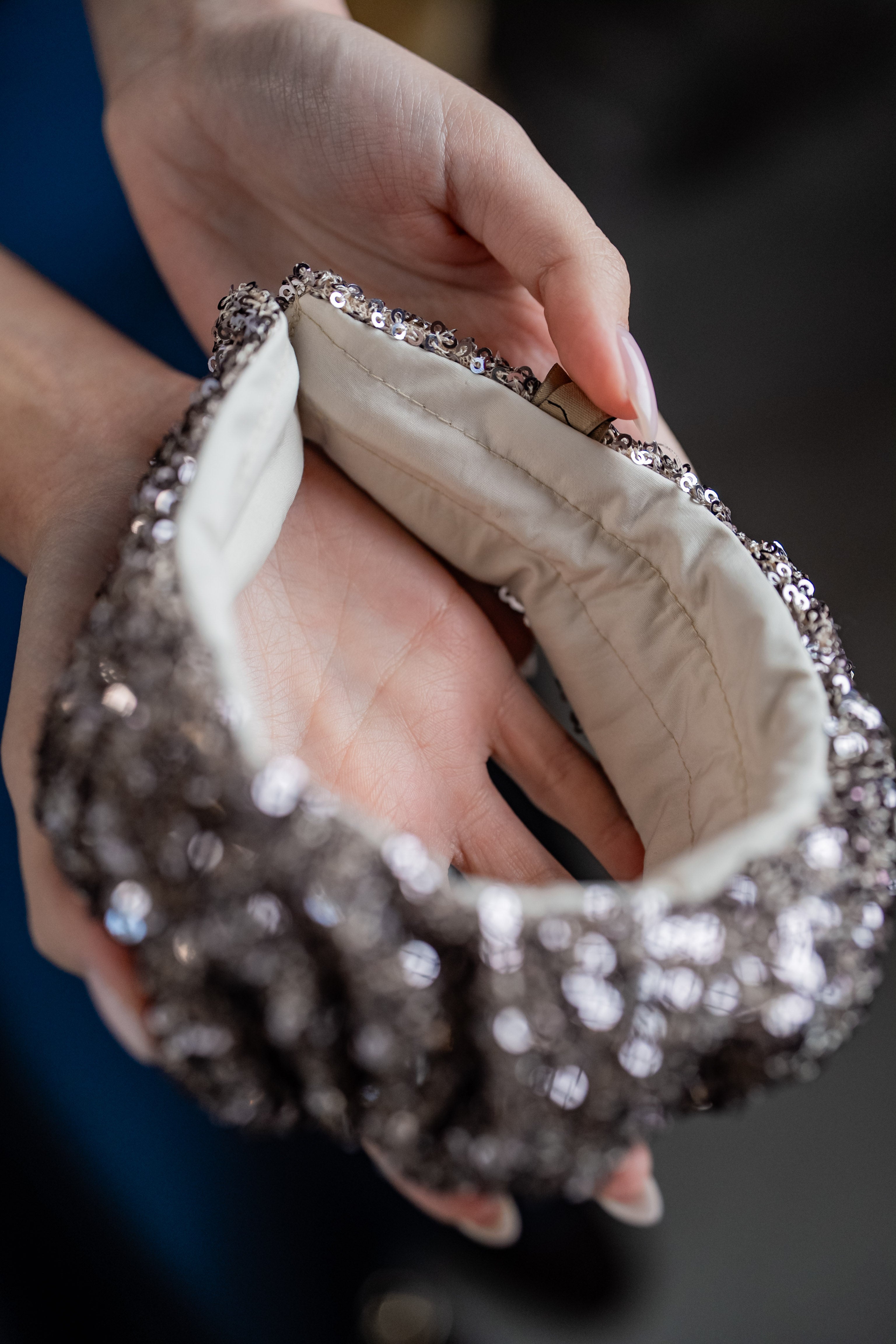 Cassia Narrow Silver Lilac Sequin Headband