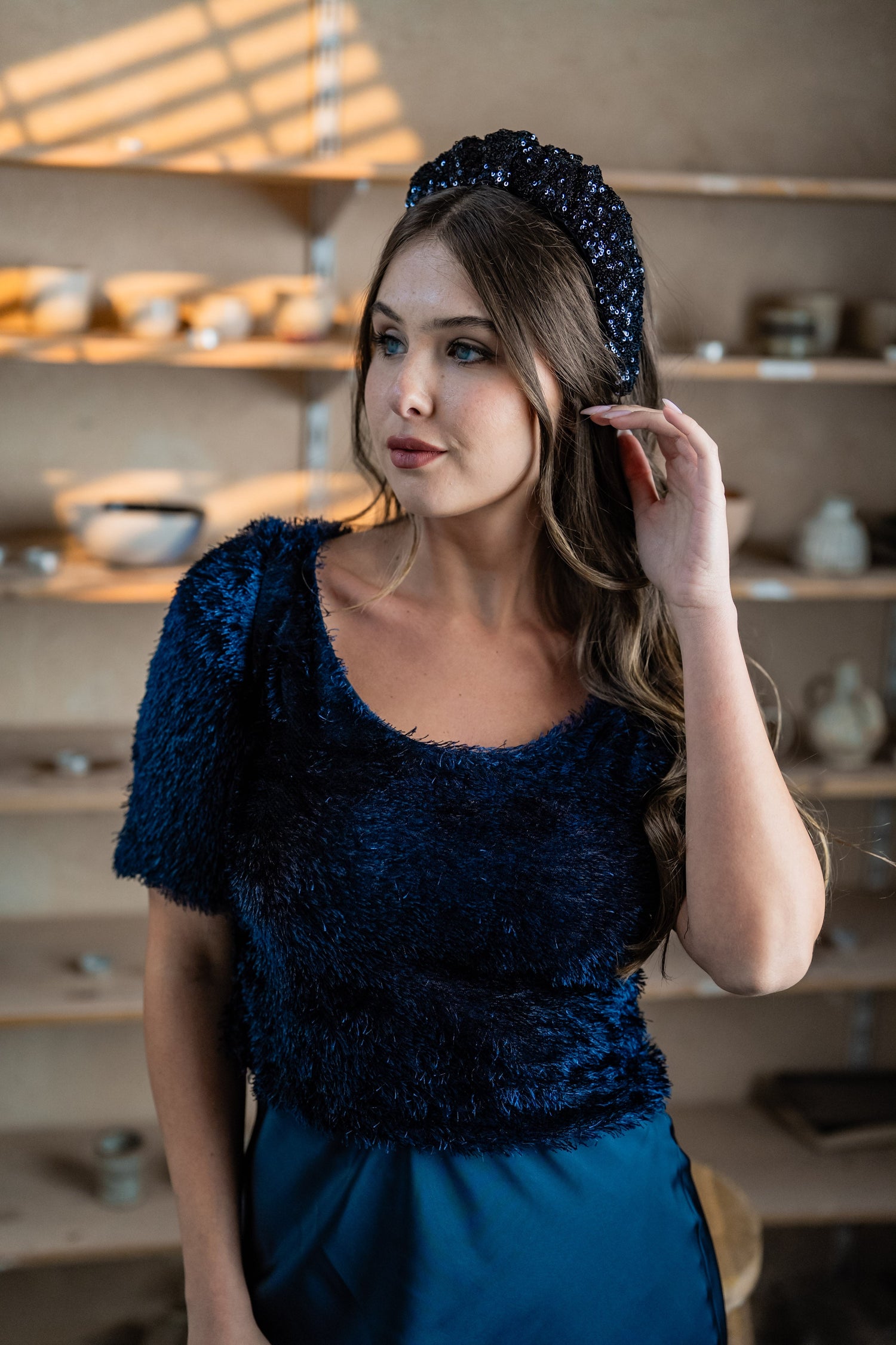 Cassia Narrow Blue Sequin Headband