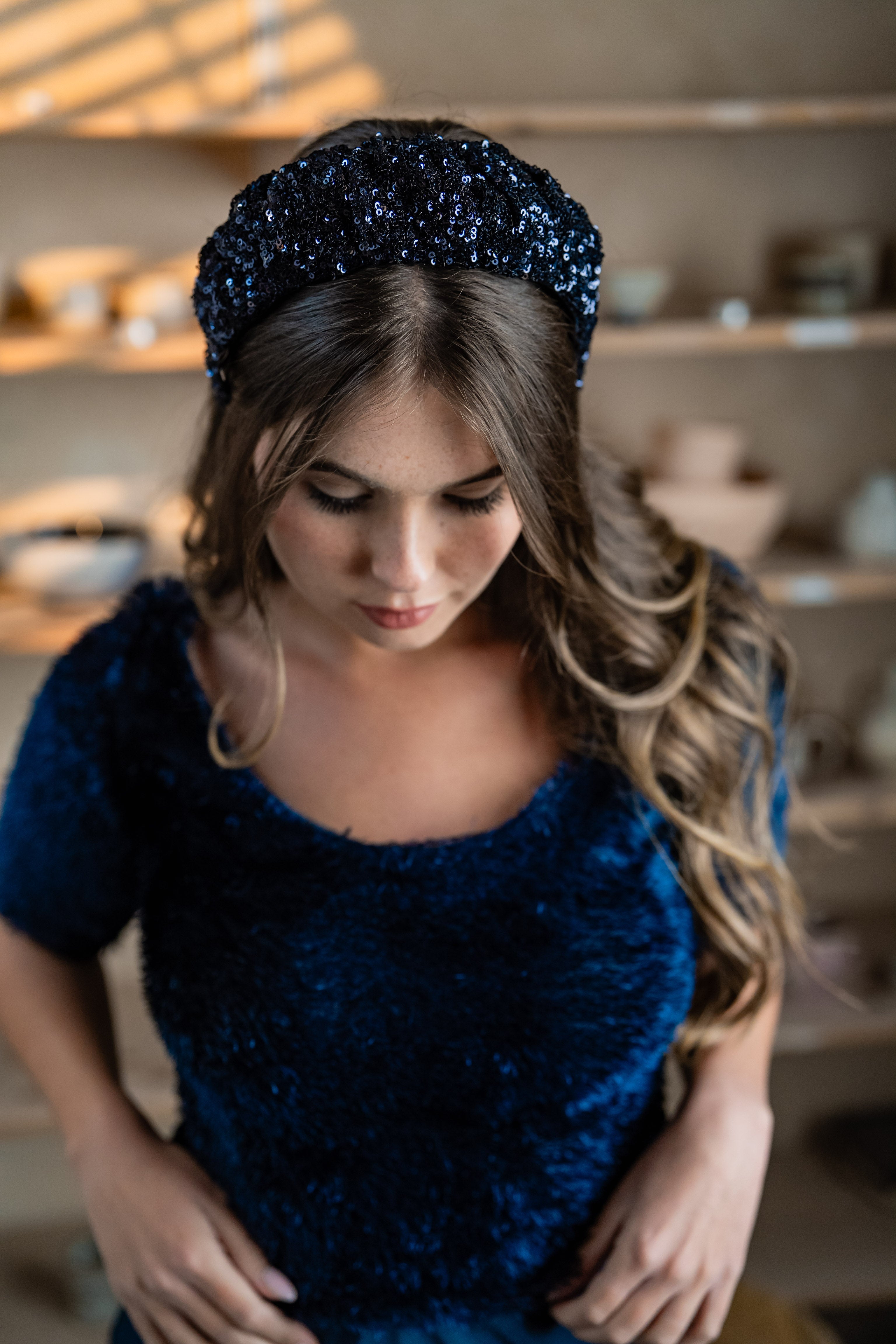 Cassia Narrow Blue Sequin Headband