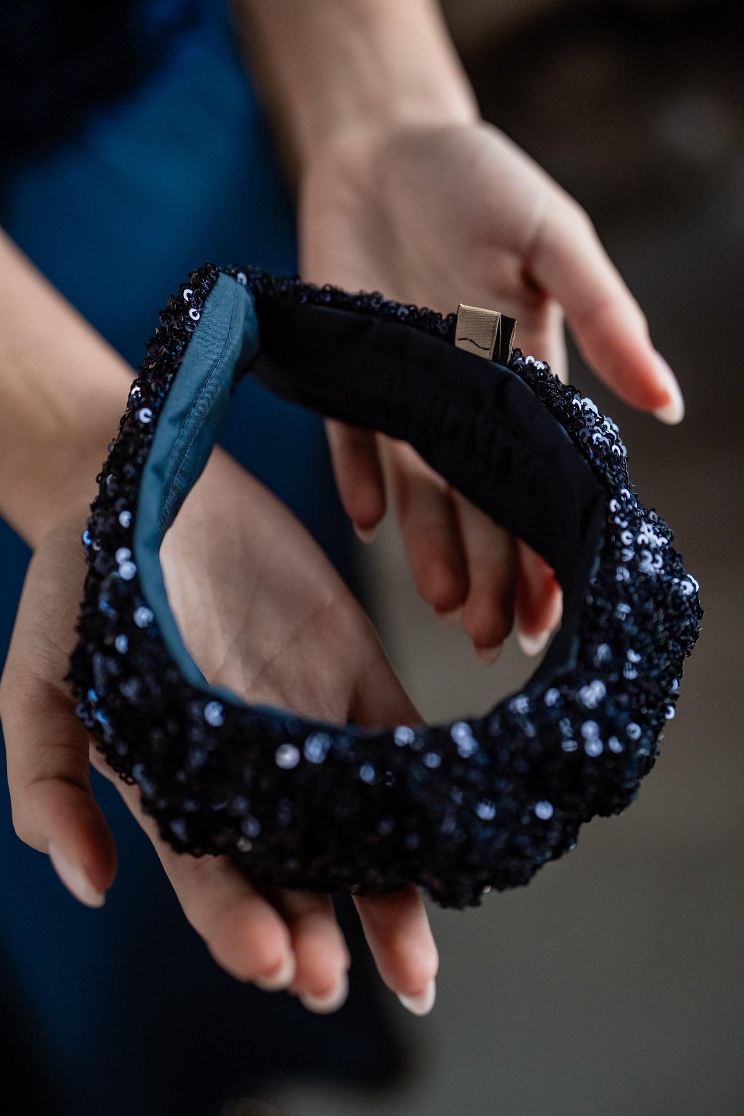 Cassia Narrow Blue Sequin Headband