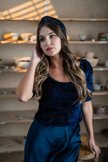 Zoe Blue Sequin Tie Headband