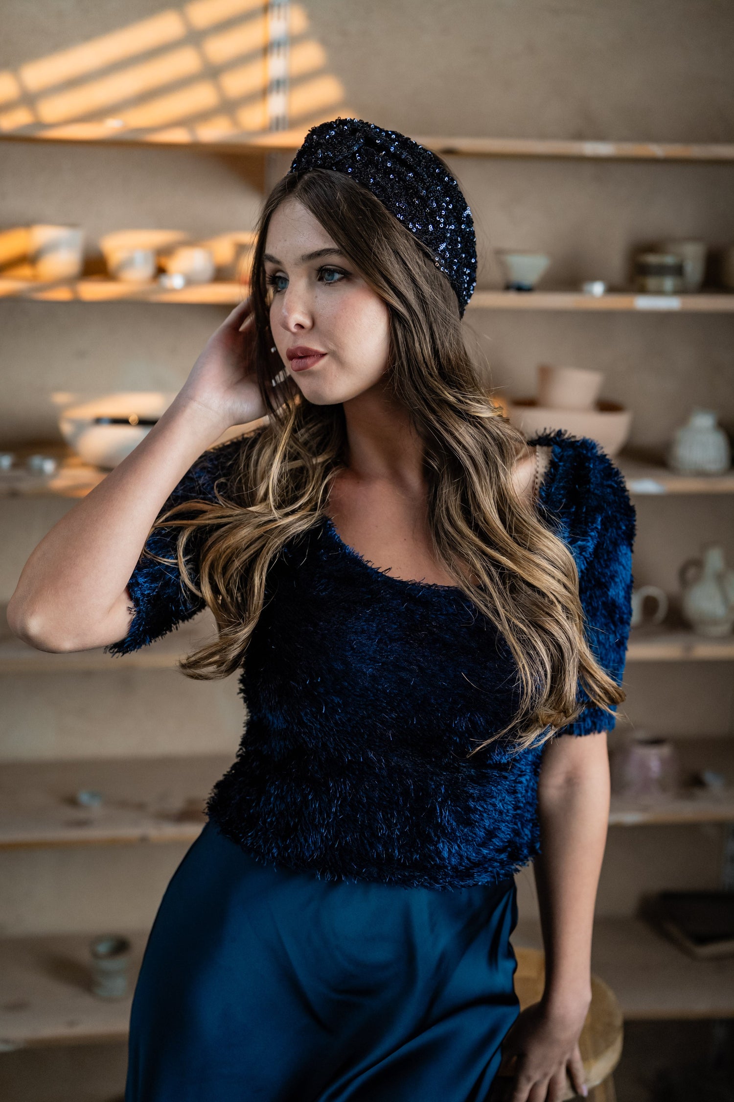 Zoe Blue Sequin Tie Headband