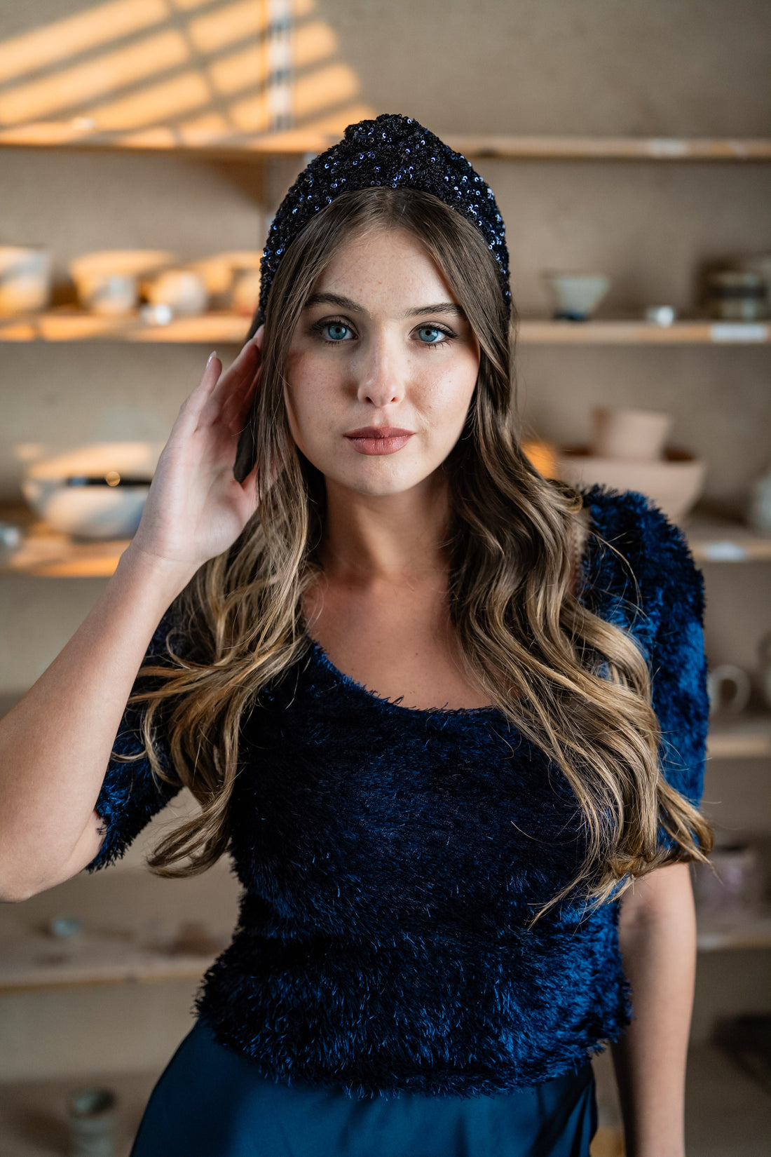 Zoe Blue Sequin Tie Headband