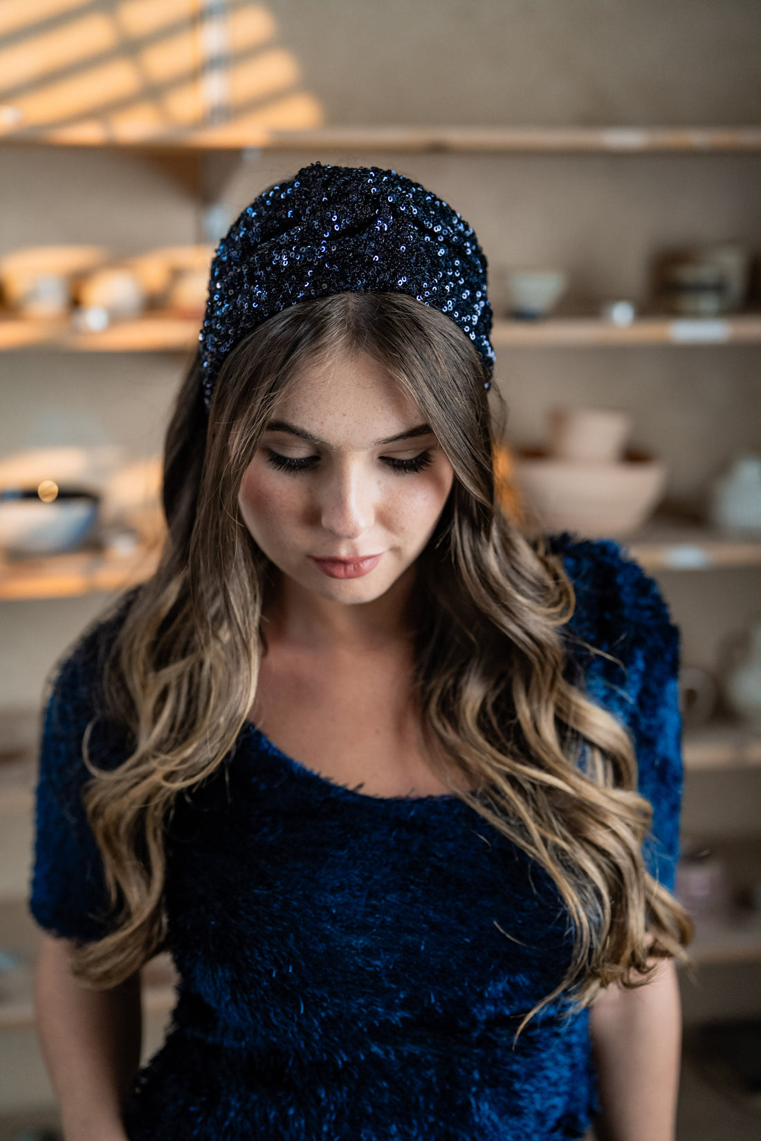 Zoe Blue Sequin Tie Headband