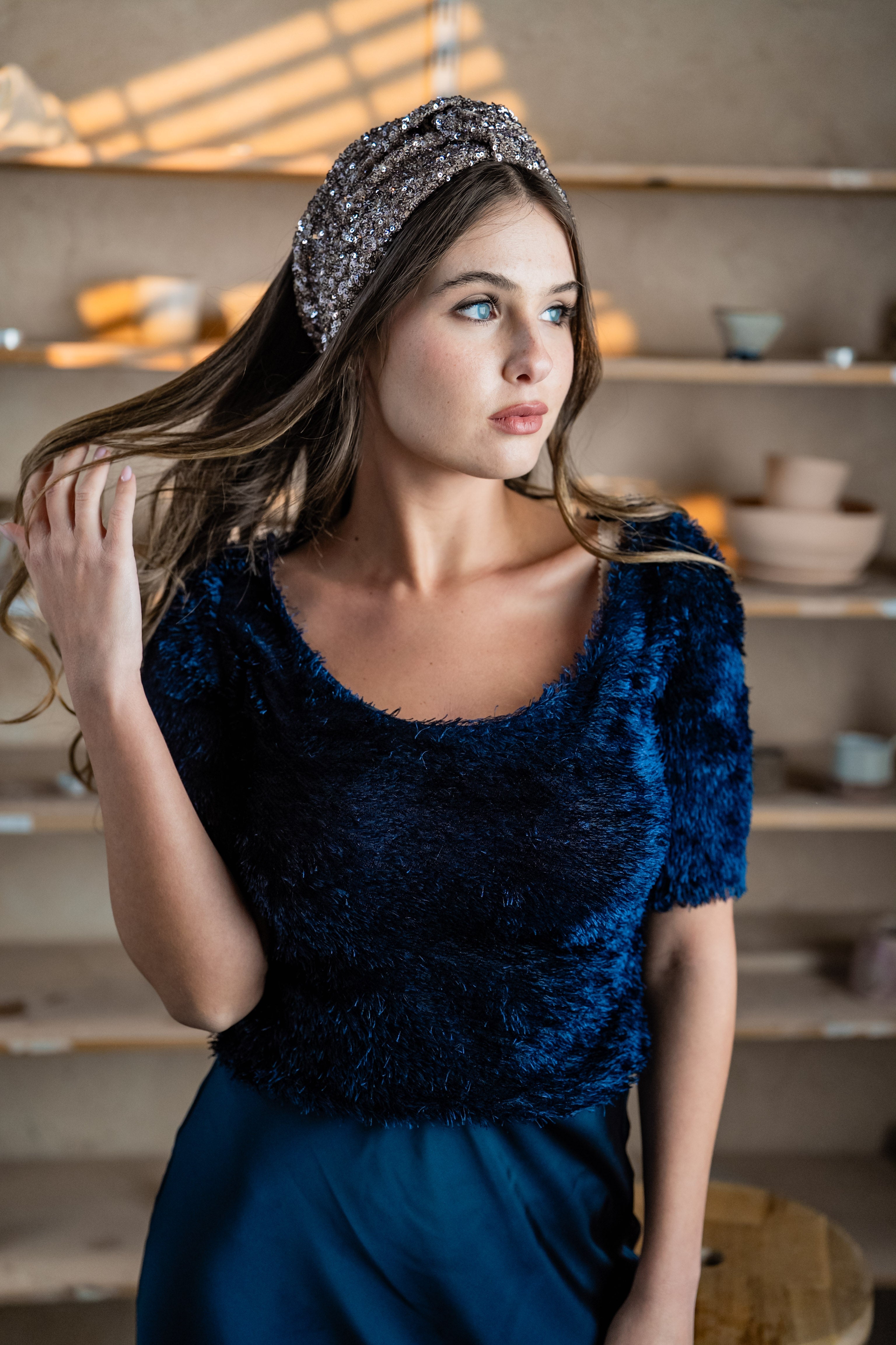 Zoe Silver-Lilac Sequin Tie Headband