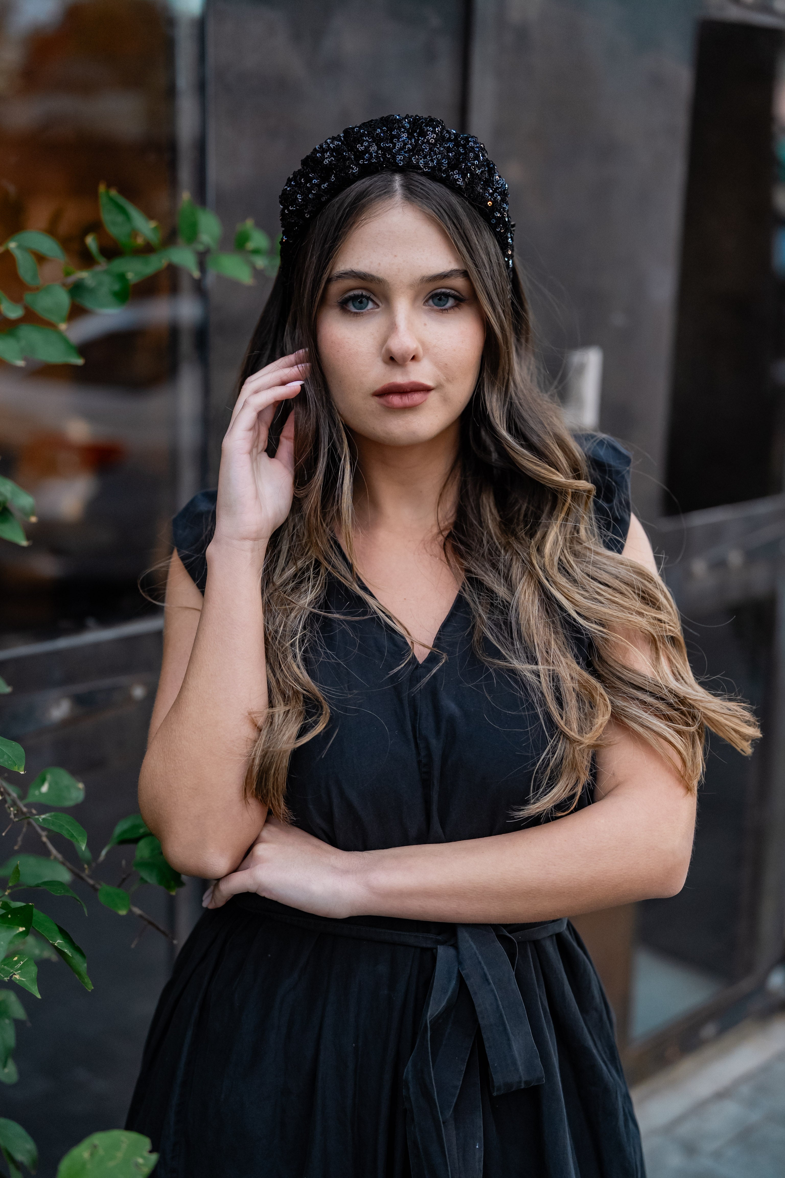 Cassia Narrow Black Sequin Headband
