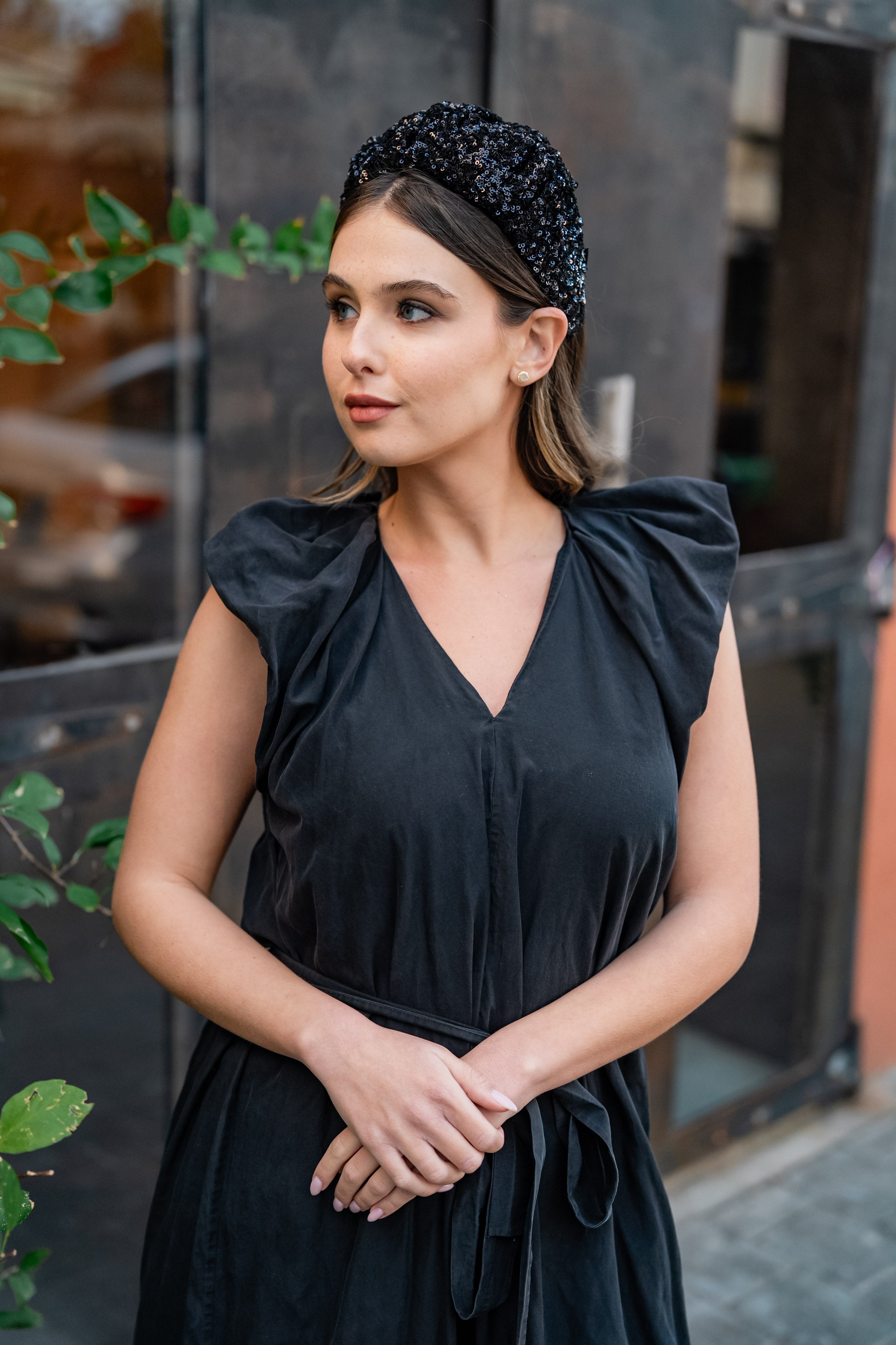 Cassia Medium Black Sequin Headband