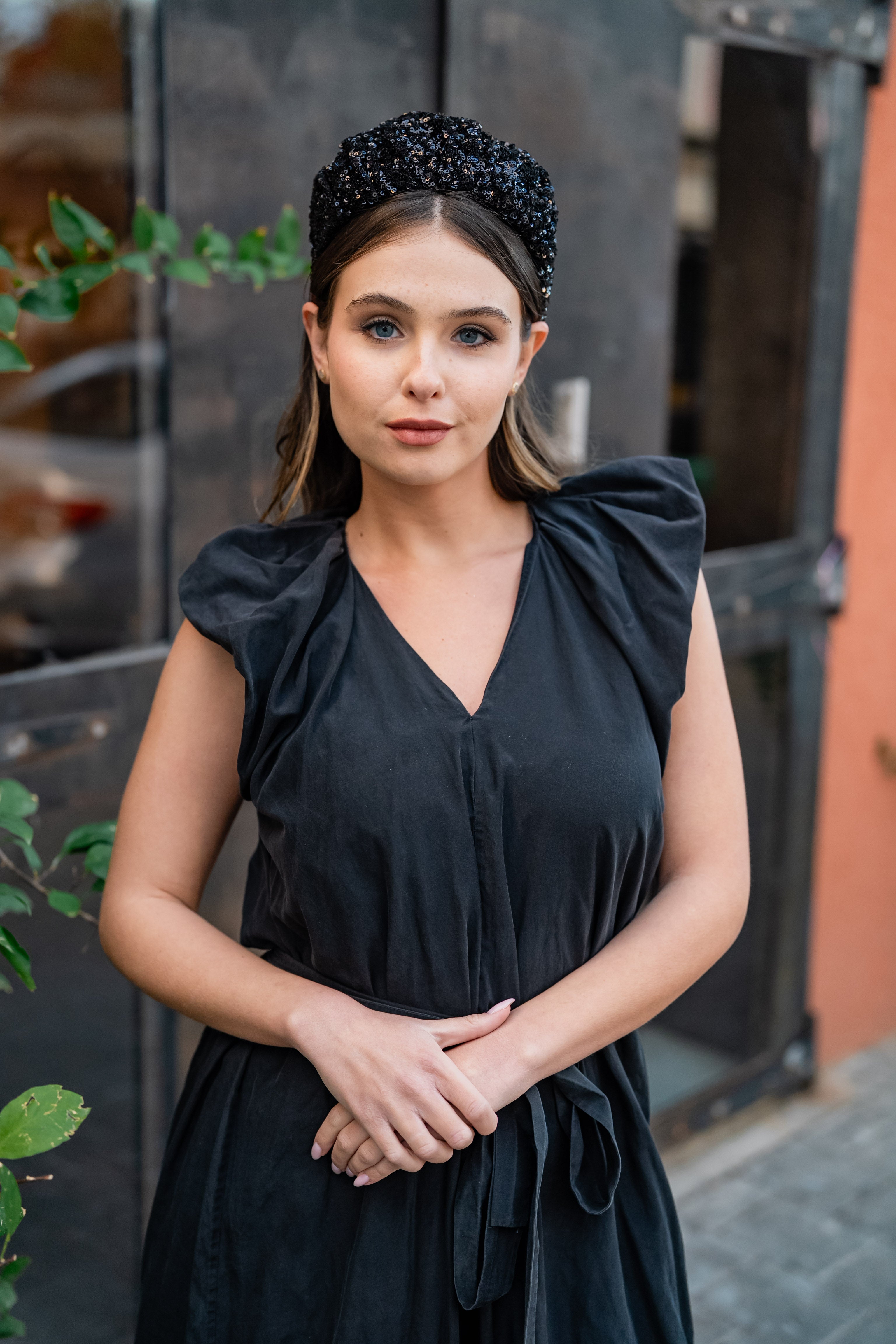 Cassia Medium Black Sequin Headband
