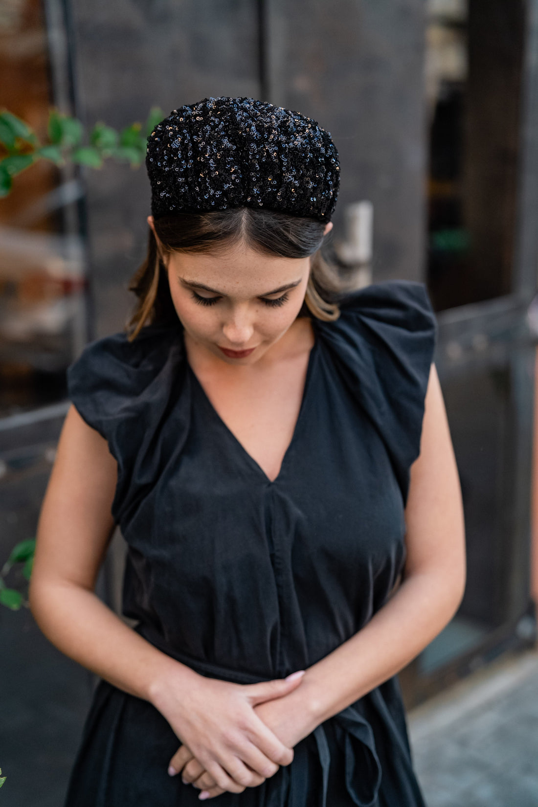 Cassia Wide Black Sequin Headband