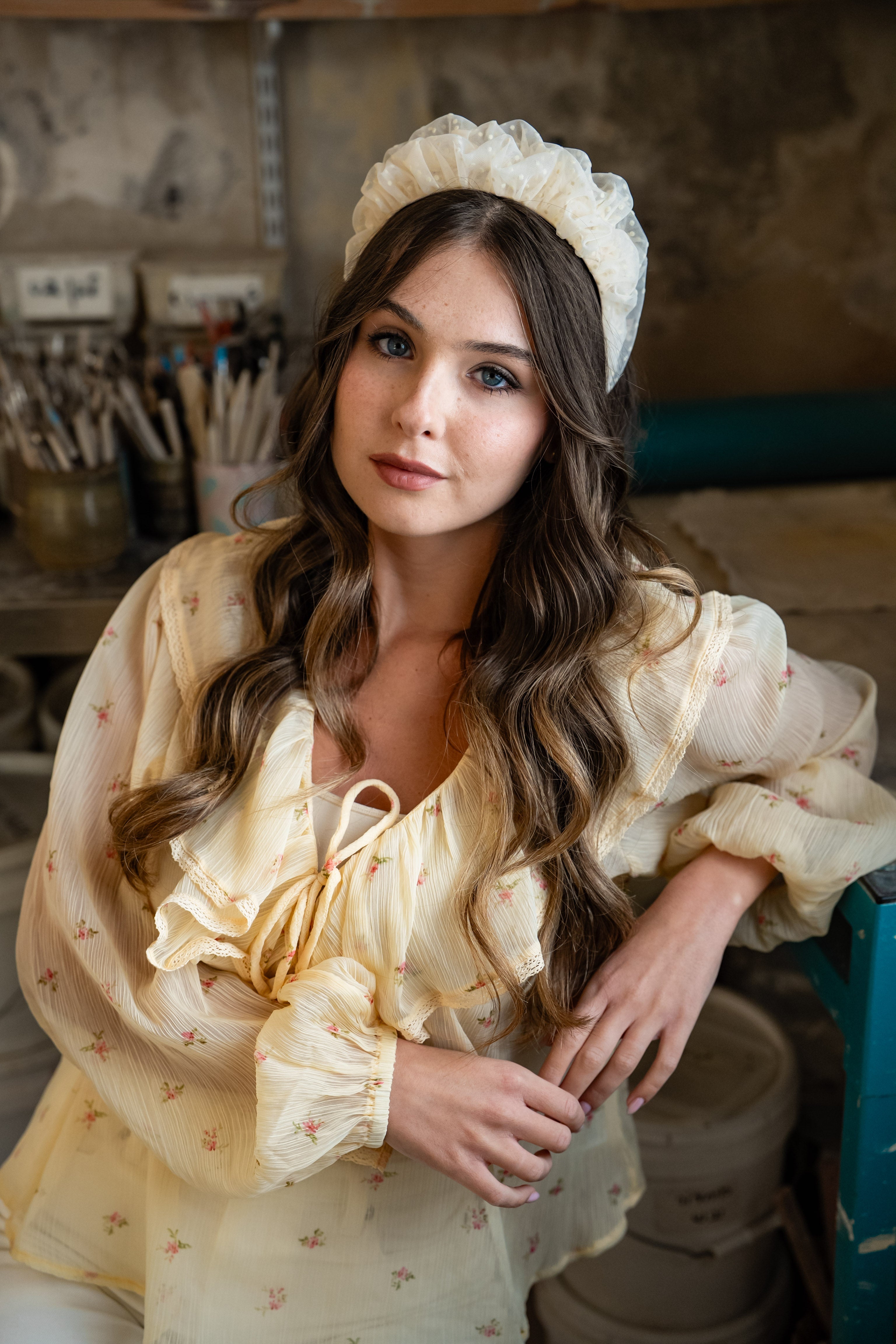 Renee Narrow Butter Polka Dot Headband