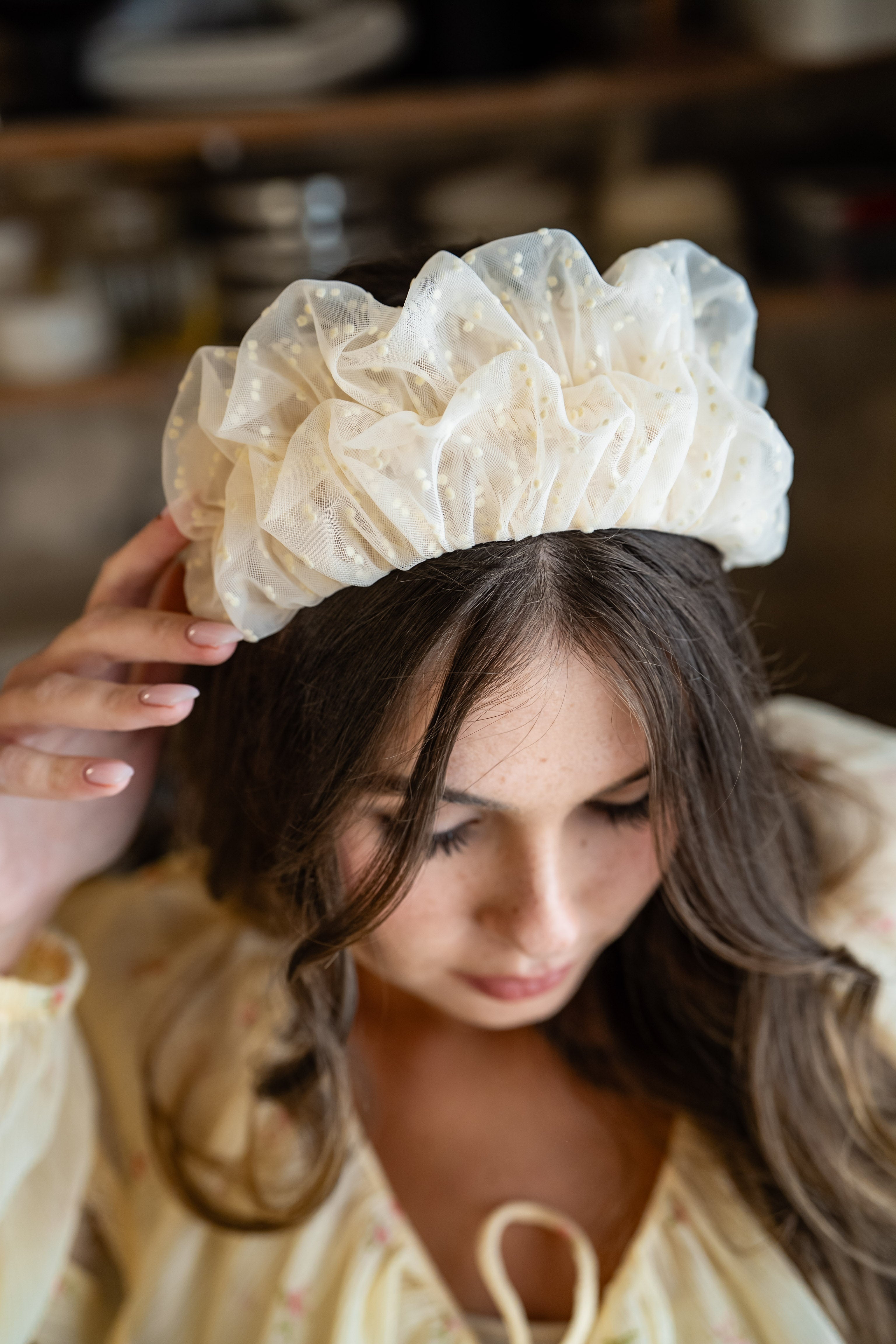 Renee Medium Butter Polka Dot Headband