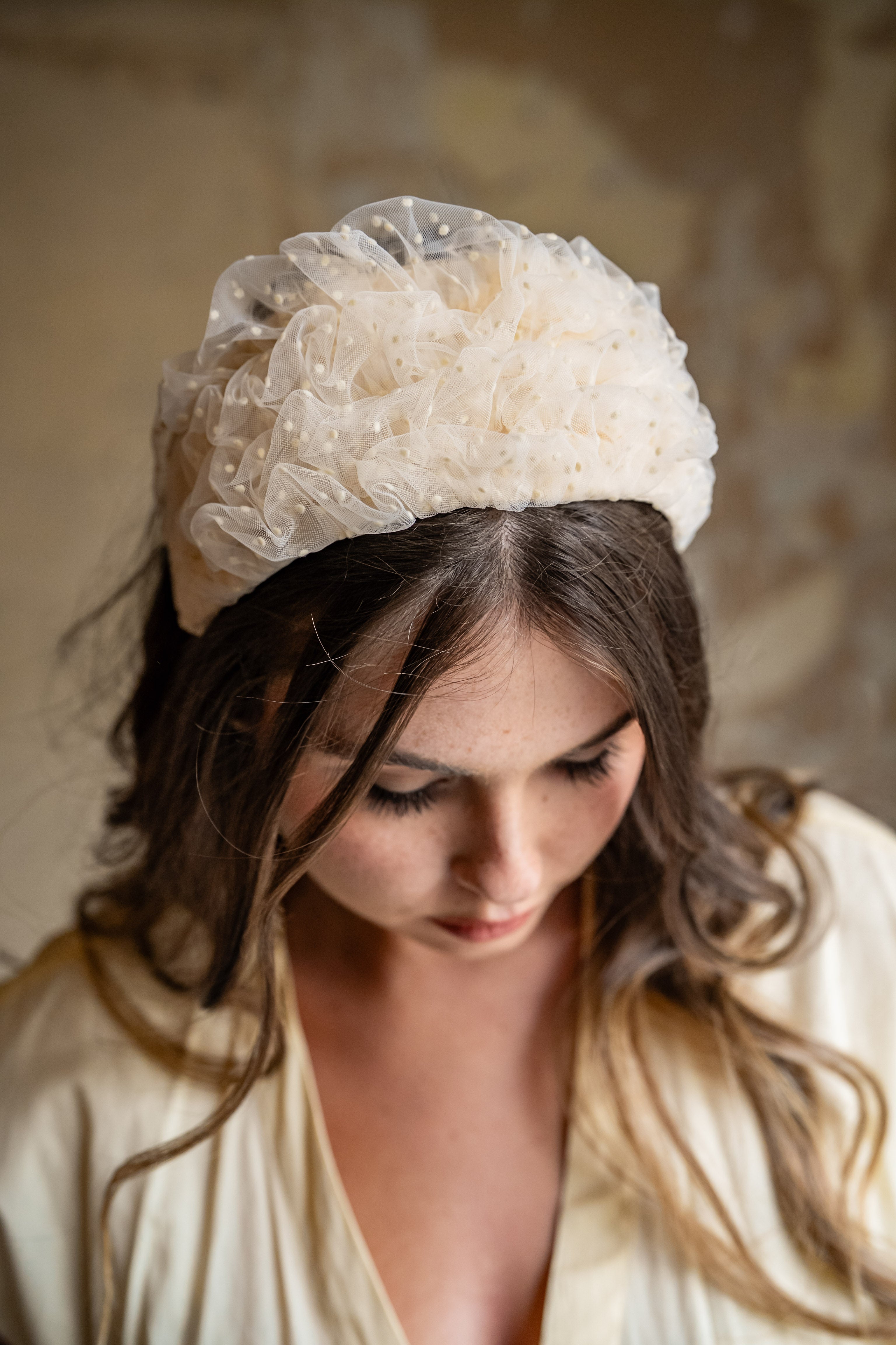 Renee Wide Butter Polka Dot Headband