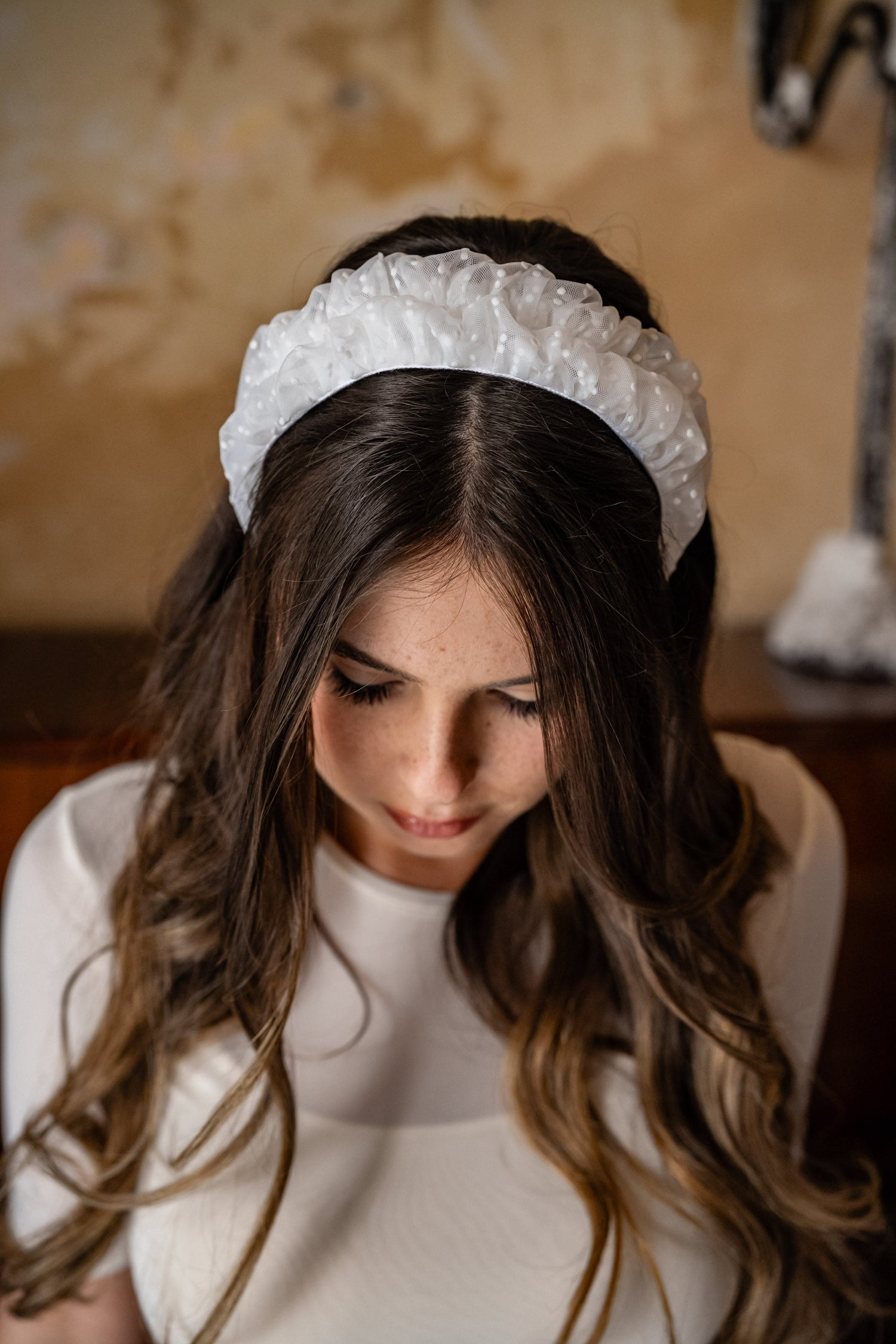 Renee Petite White Polka Dot Headband