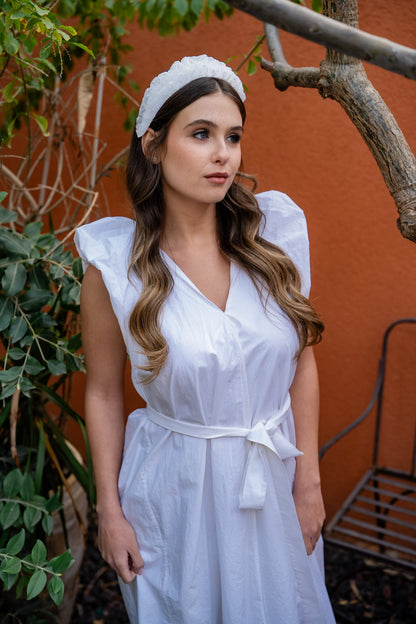 Renee Narrow White Polka Dot Headband