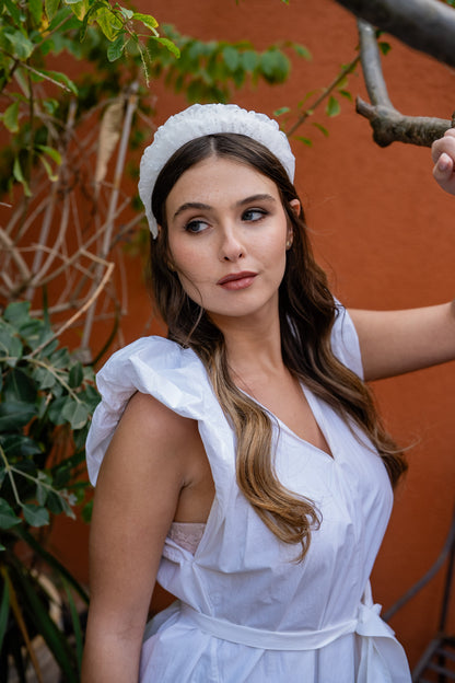 Renee Narrow White Polka Dot Headband