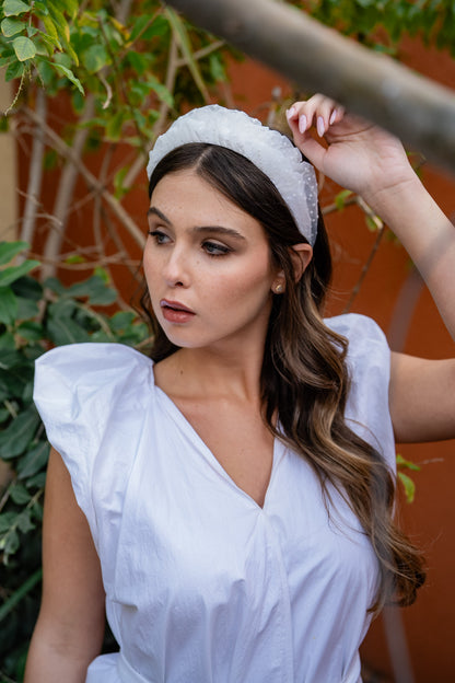 Renee Narrow White Polka Dot Headband