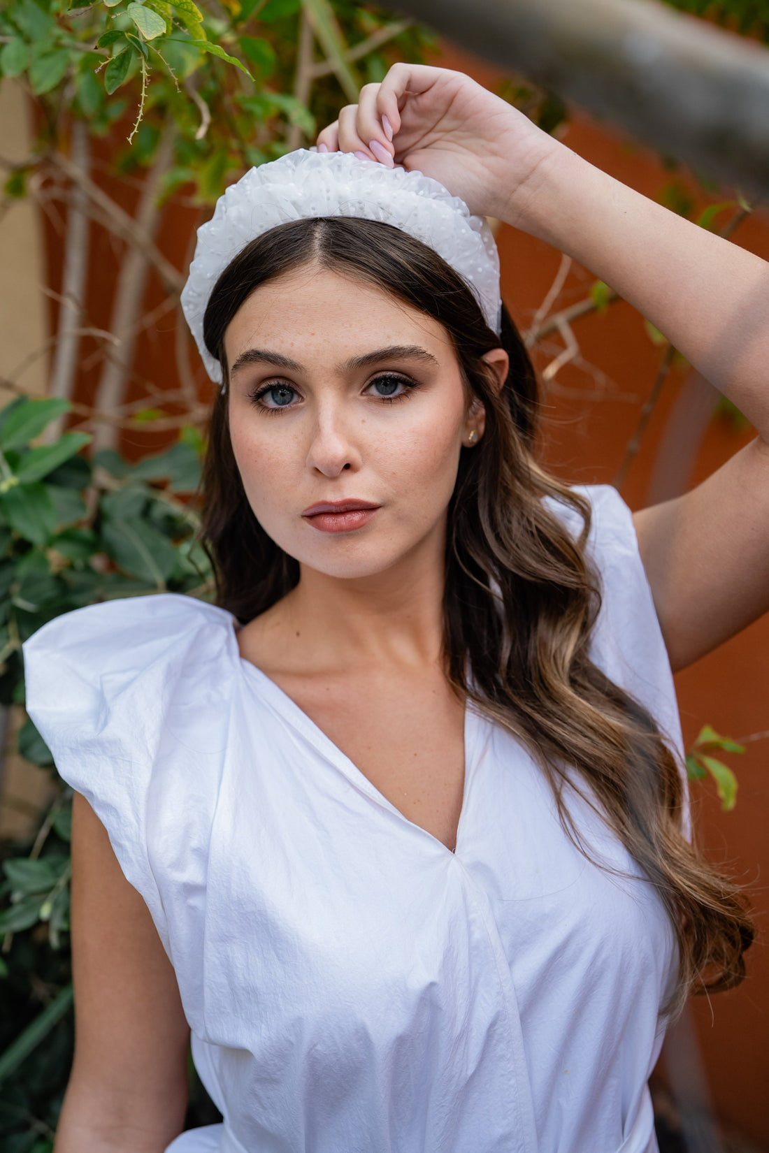 Renee Narrow White Polka Dot Headband