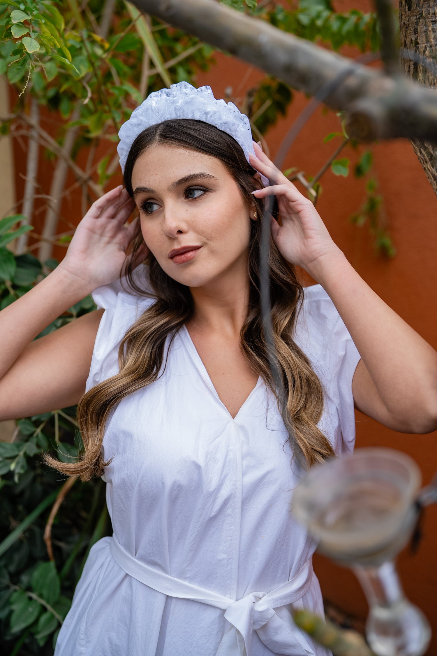 Renee Narrow White Lace Headband