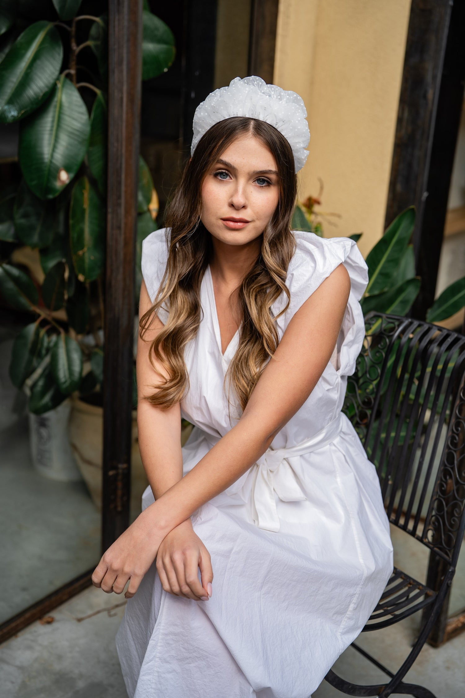 Renee Medium White Polka Dot Headband