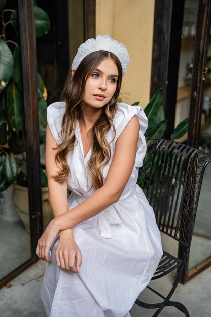 Renee Wide White Polka Dot Headband