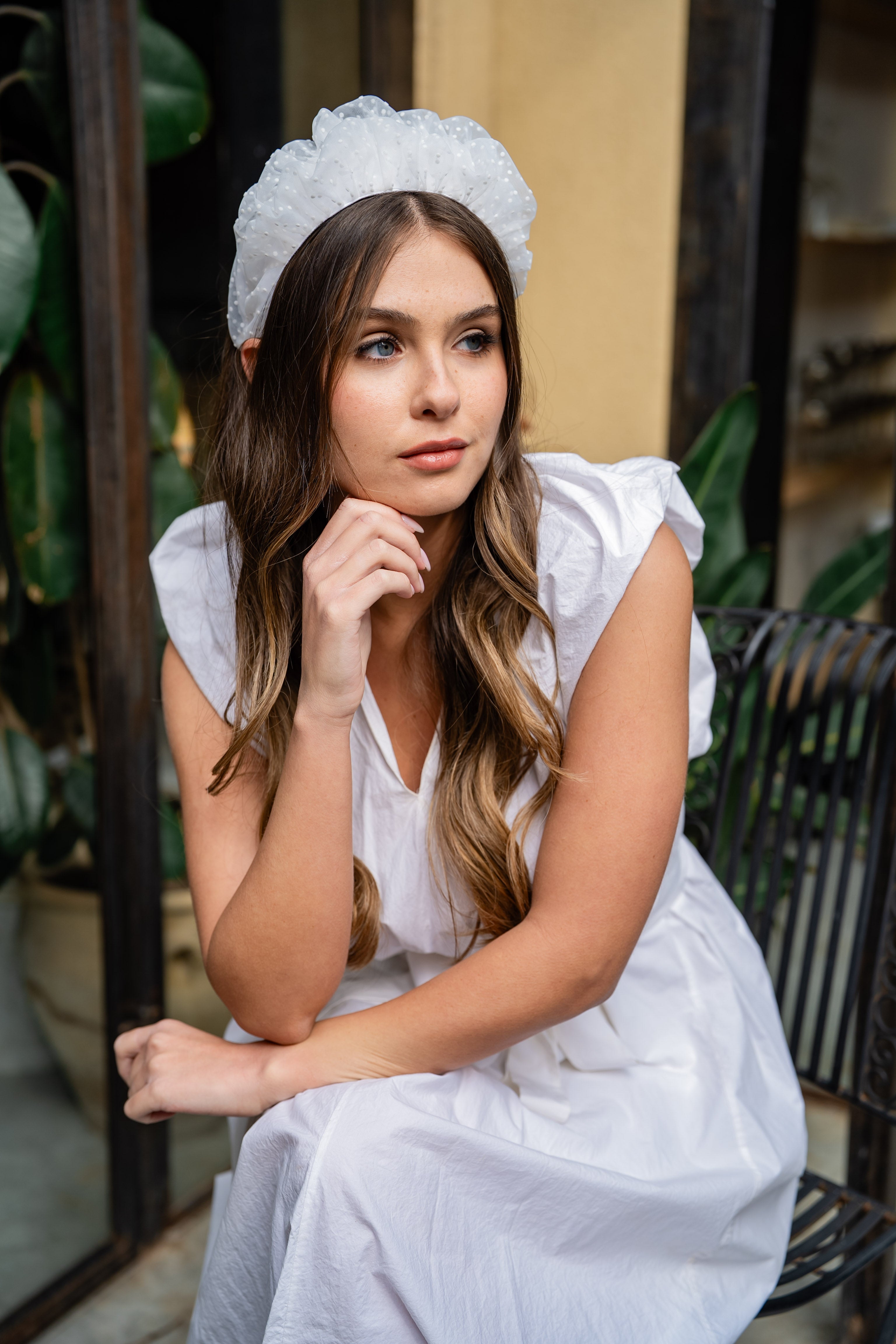 Renee Medium White Polka Dot Headband