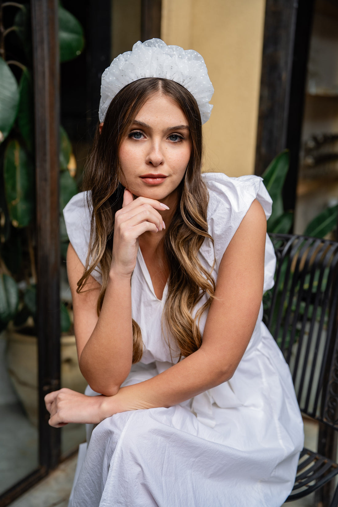 Renee Medium White Polka Dot Headband