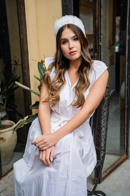 Renee Wide White Polka Dot Headband