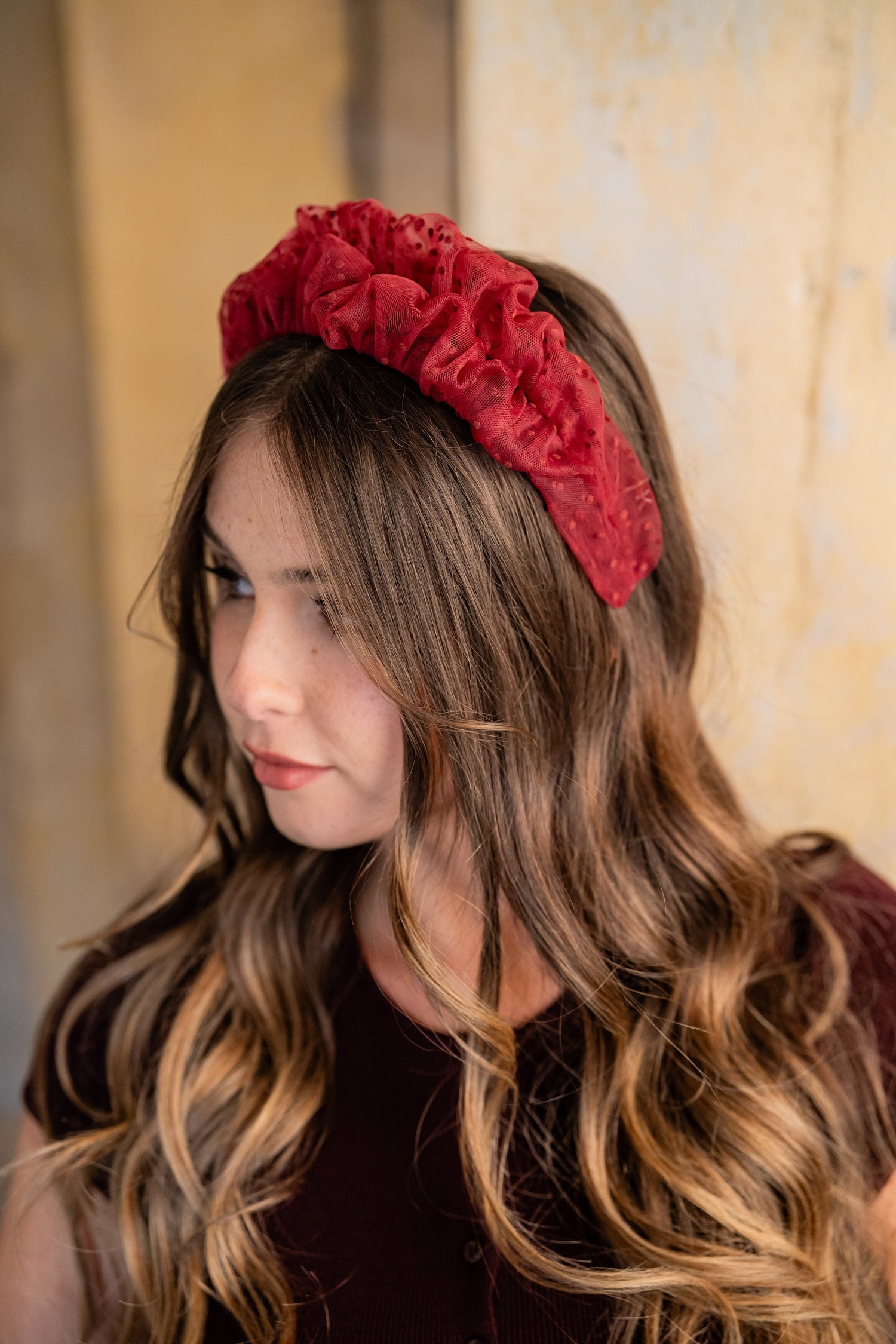 Renee Petite Burgundy Polka Dot Headband