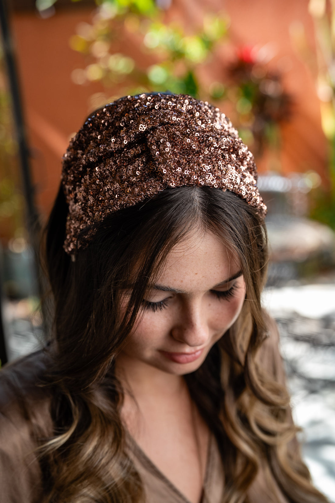 Zoe Copper Sequin Tie Headband