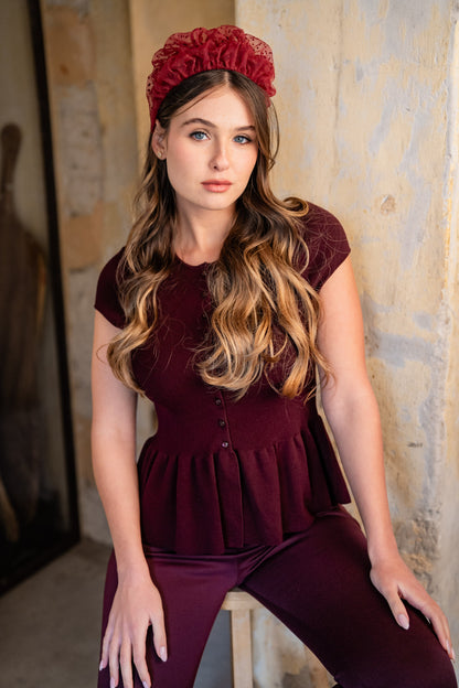 Renee Medium Burgundy Polka Dot Headband