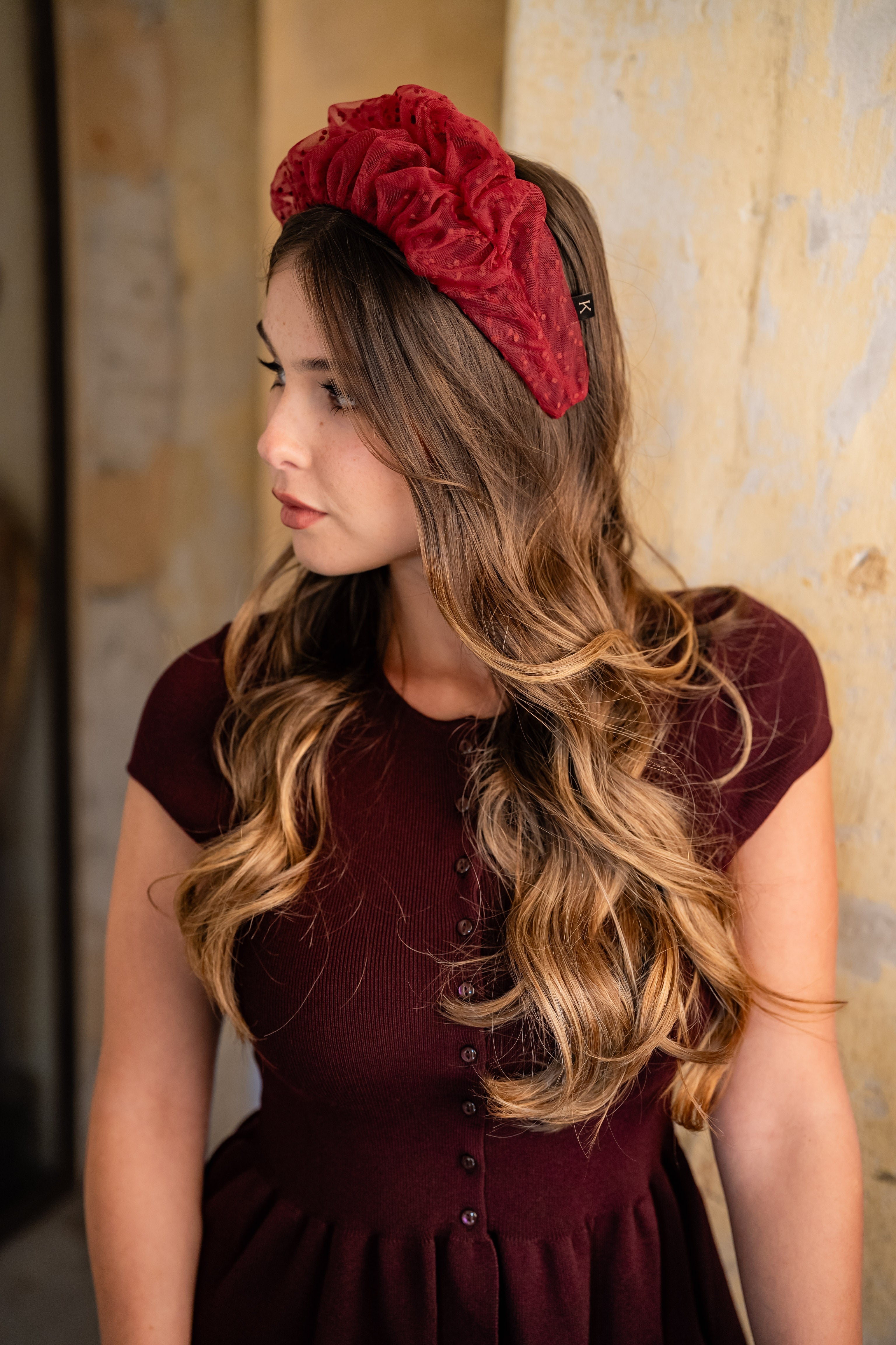 Renee Medium Burgundy Polka Dot Headband