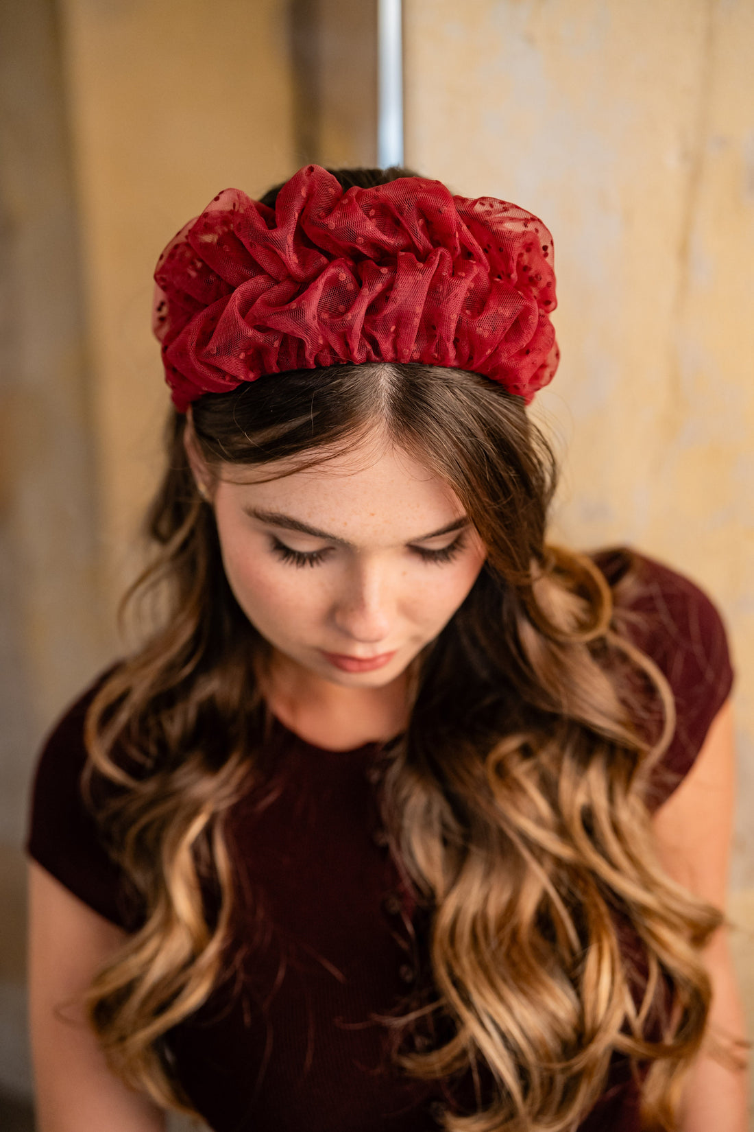 Renee Medium Burgundy Polka Dot Headband