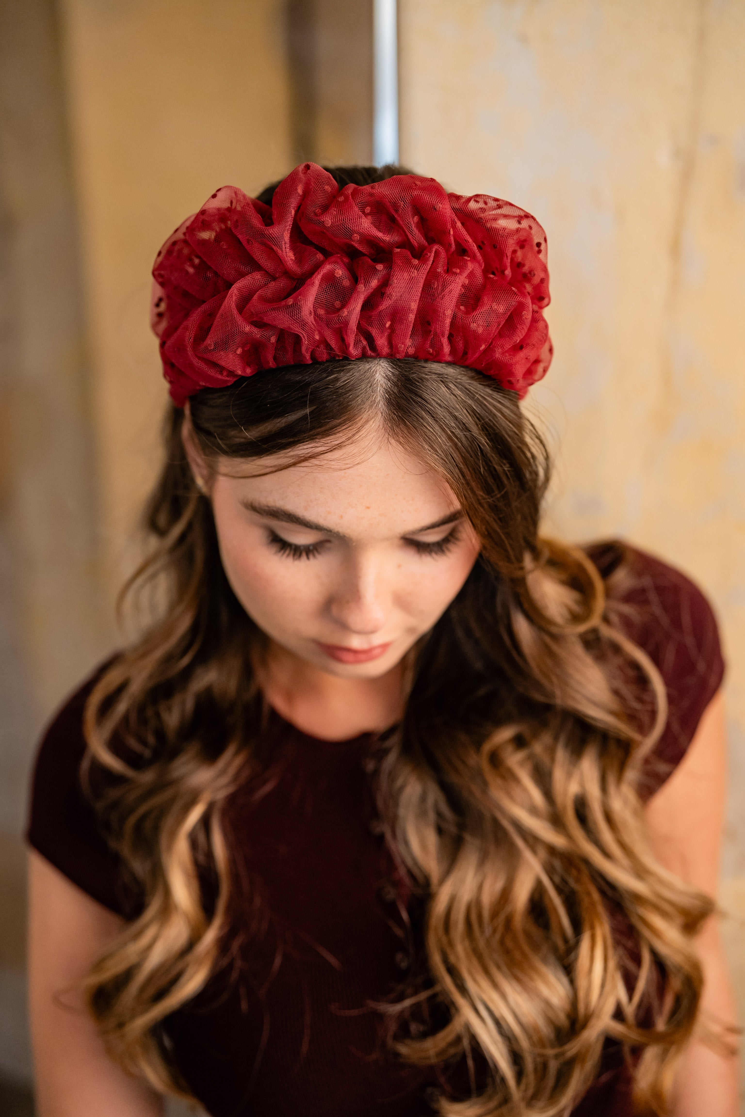 Renee Medium Burgundy Polka Dot Headband