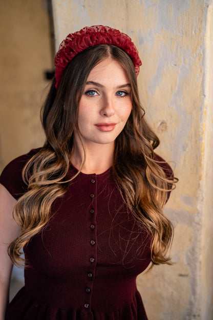 Renee Narrow Burgundy Polka Dot Headband