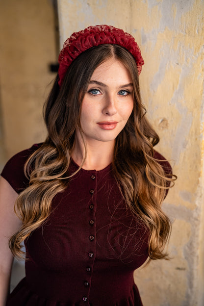Renee Narrow Burgundy Polka Dot Headband