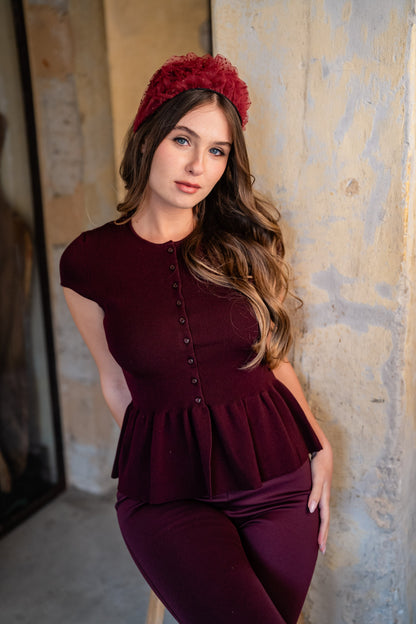 Renee Medium Burgundy Polka Dot Headband