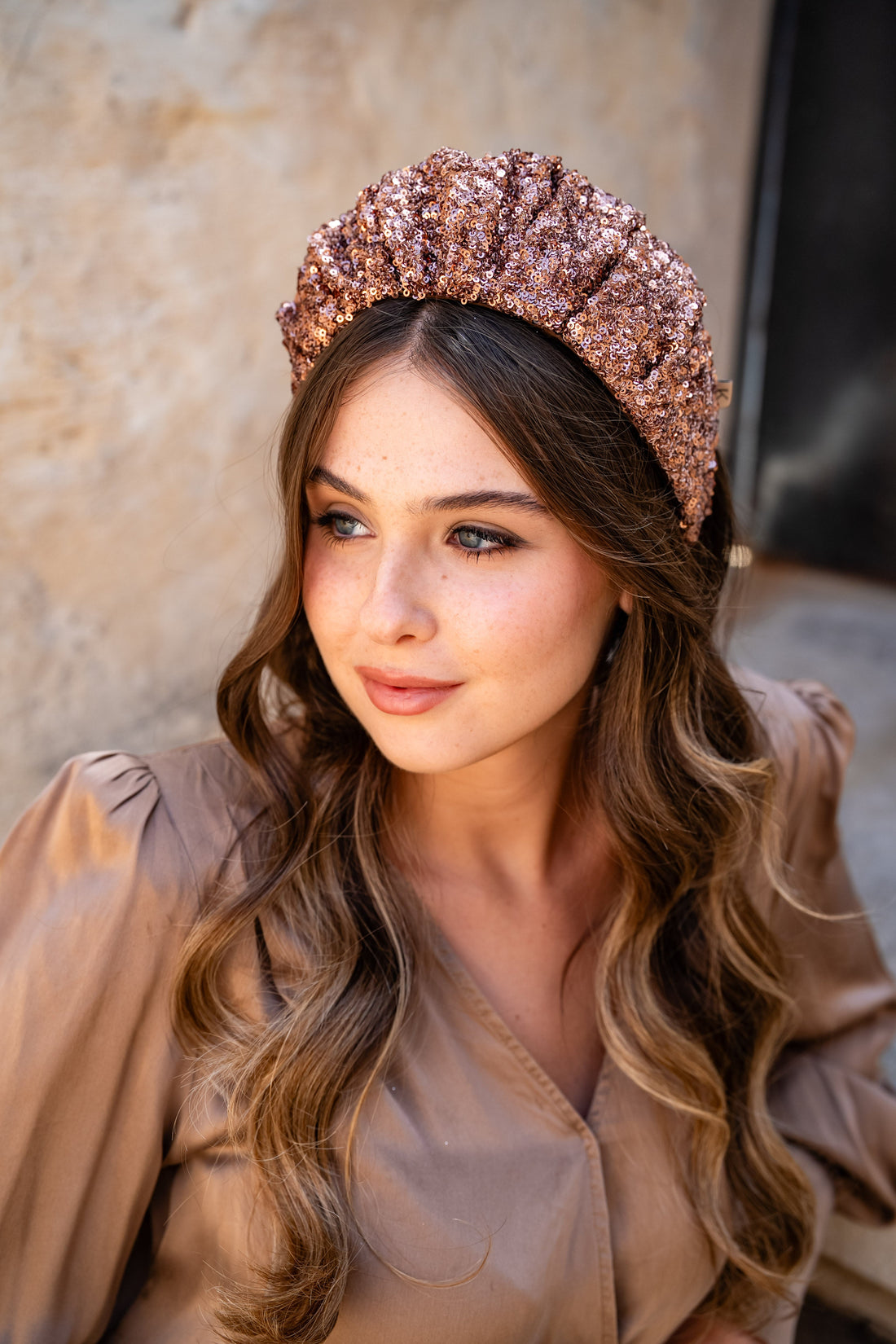 Cassia Wide Copper Sequin Headband