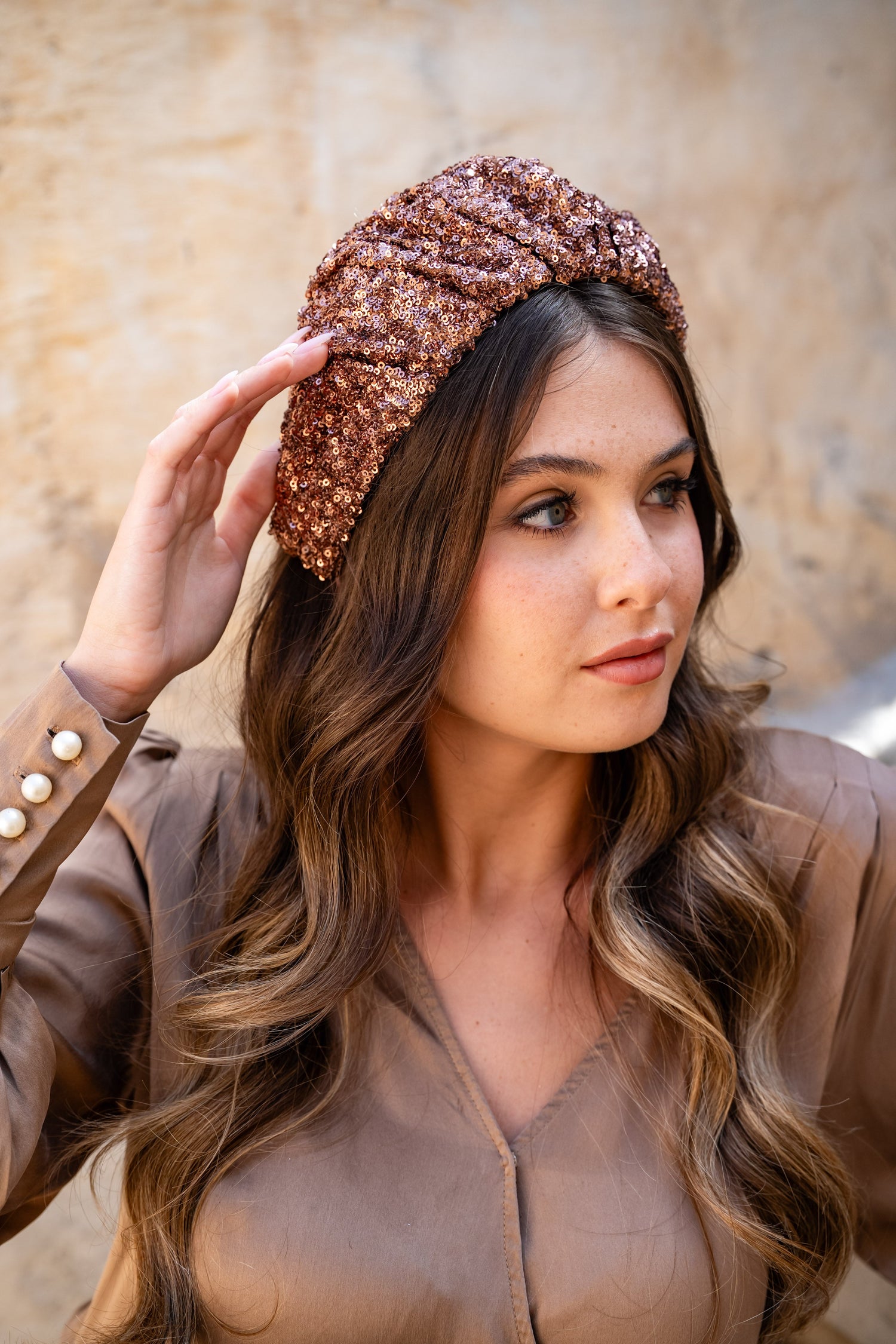 Cassia Wide Copper Sequin Headband