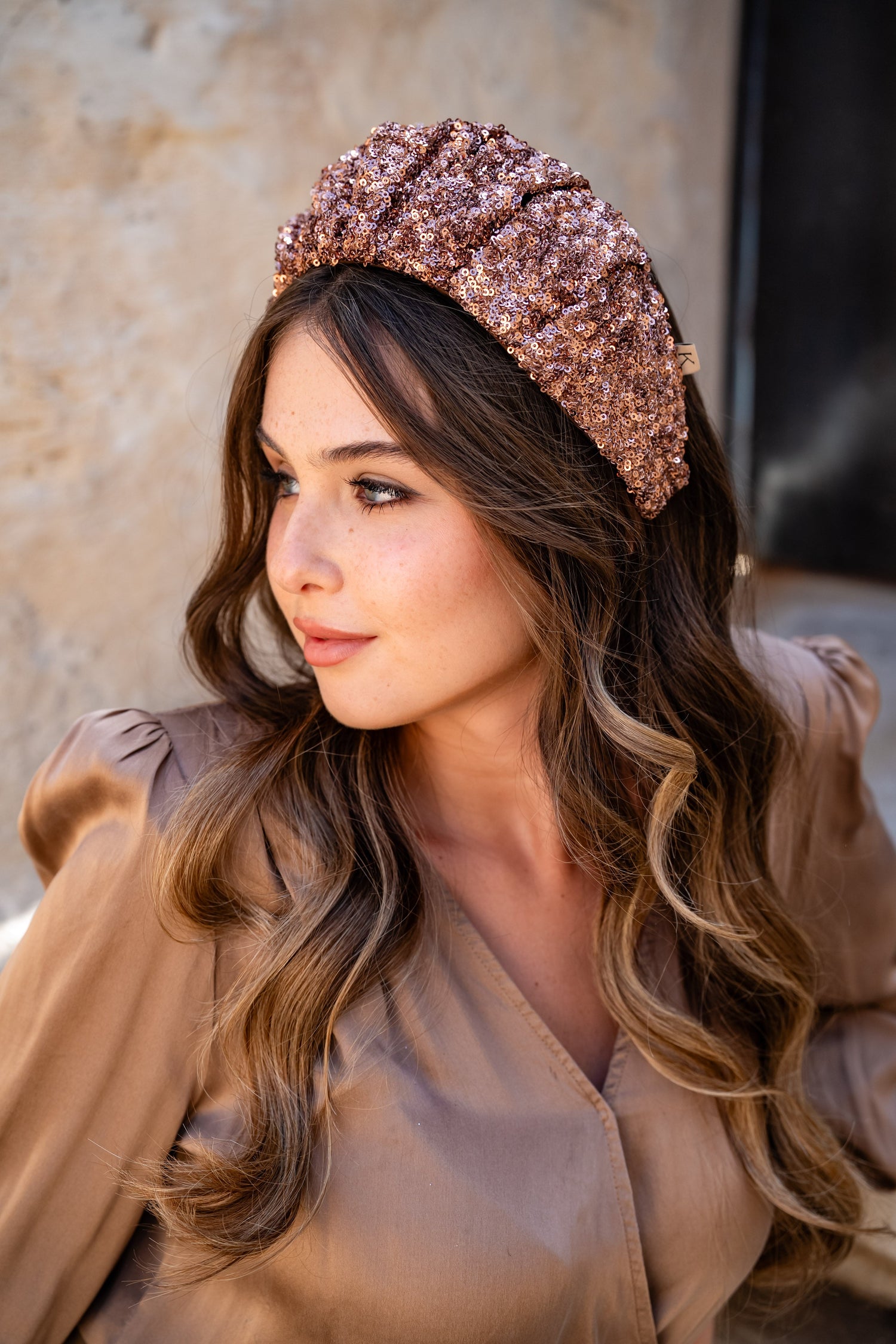 Cassia Wide Copper Sequin Headband